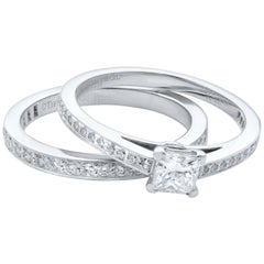 Tiffany & Co. Platinum Engagement Ring and Band Set Total 0.60 Carat