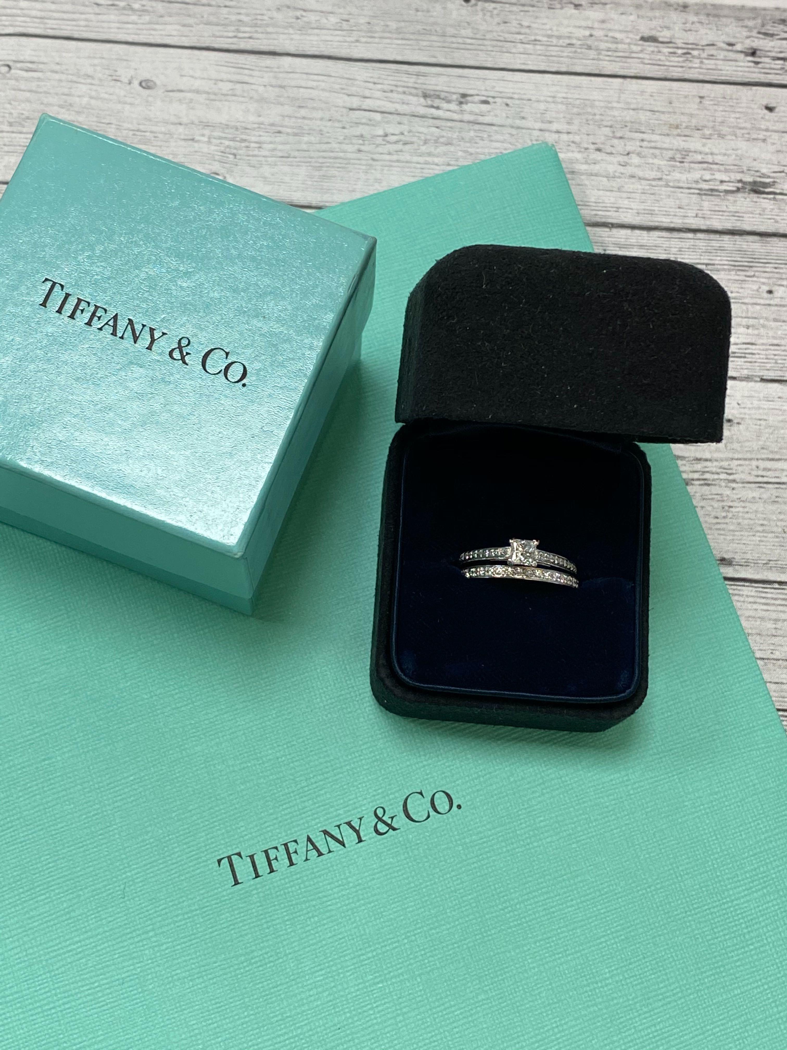 Tiffany & Co. Platinum Engagement Ring and Band Set Total 0.60 Carat 2