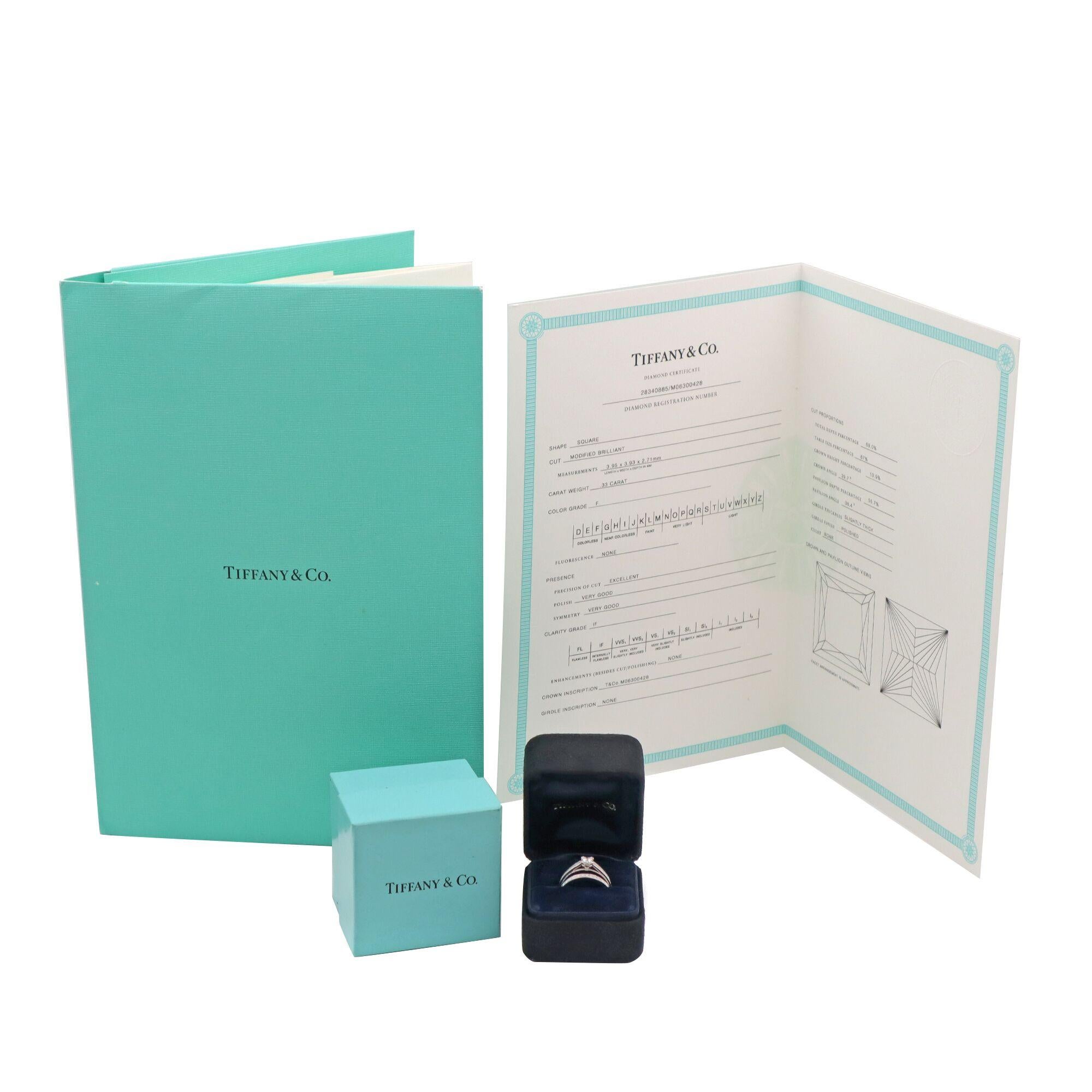 Women's Tiffany & Co. Platinum Engagement Ring and Band Set Total 0.60 Carat