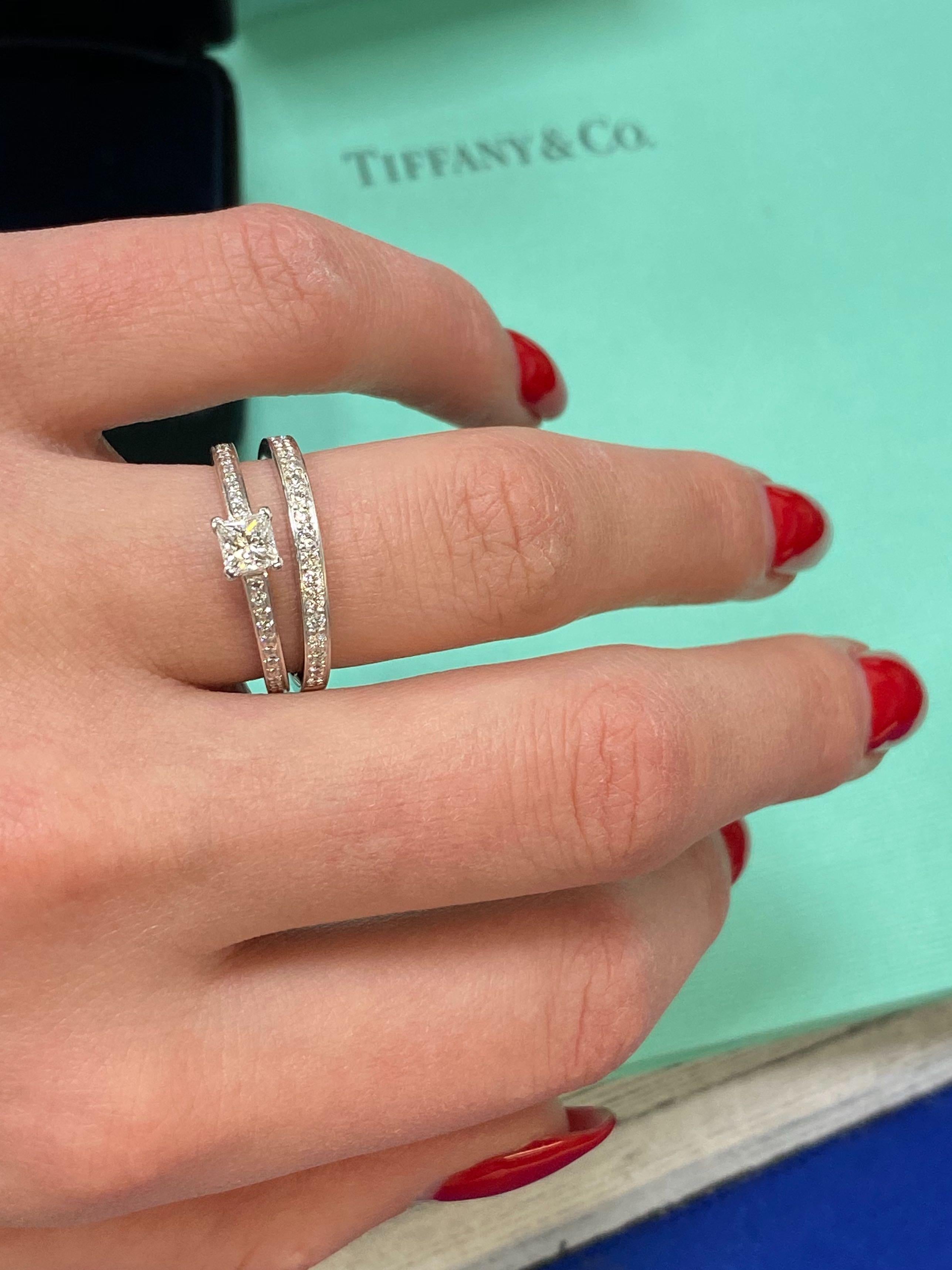 Tiffany & Co. Platinum Engagement Ring and Band Set Total 0.60 Carat 1