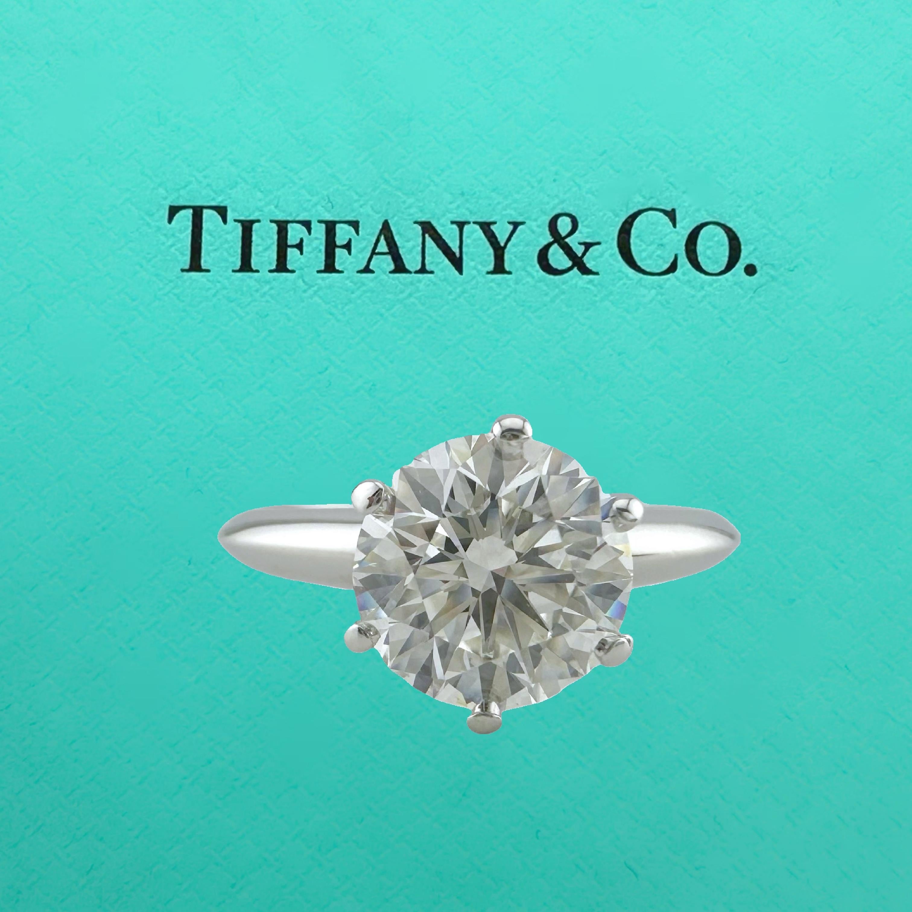 Tiffany & Co Solitaire Diamond Engagement Ring
Style:  Solitaire 6-Prong 
Ref. number:  2240****/H1114****
Metal:  Platinum Pt950
Size / Measurements:  5.25 - sizable
TCW:  1.64 cts
Main Diamond:  Round Brilliant Diamonds
Color & Clarity:  I,
