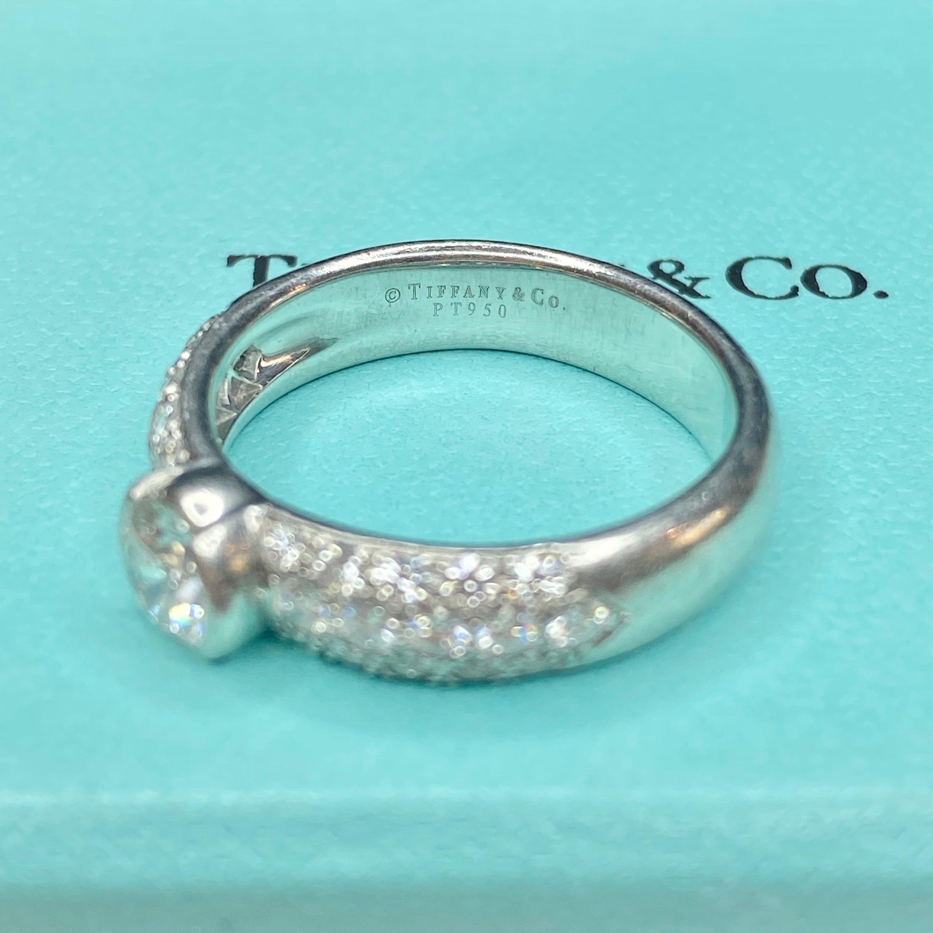 Tiffany & Co. Platinum Etoile Diamond Engagement Ring with Original Certificate In Good Condition In Henderson, NV