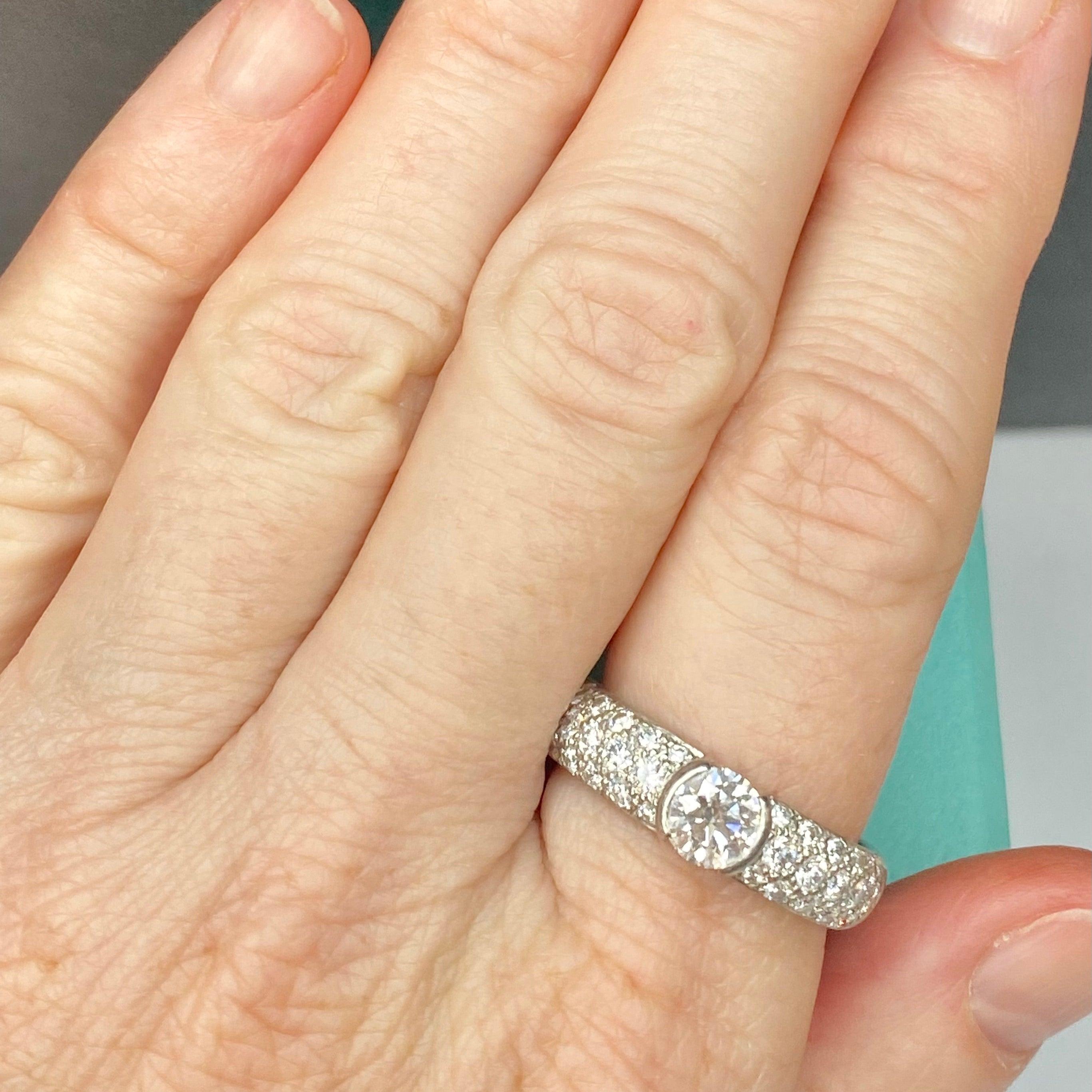 Women's or Men's Tiffany & Co. Platinum Etoile Diamond Engagement Ring with Original Certificate