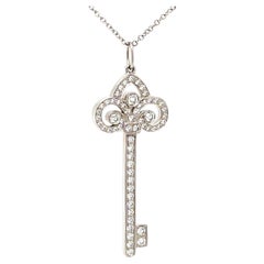 Tiffany & Co Platinum Fleur De Lis Key Diamond Pendant Necklace 0.50ct