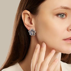 TIFFANY & CO. Platinum Flower Earrings with Sapphire and Diamond