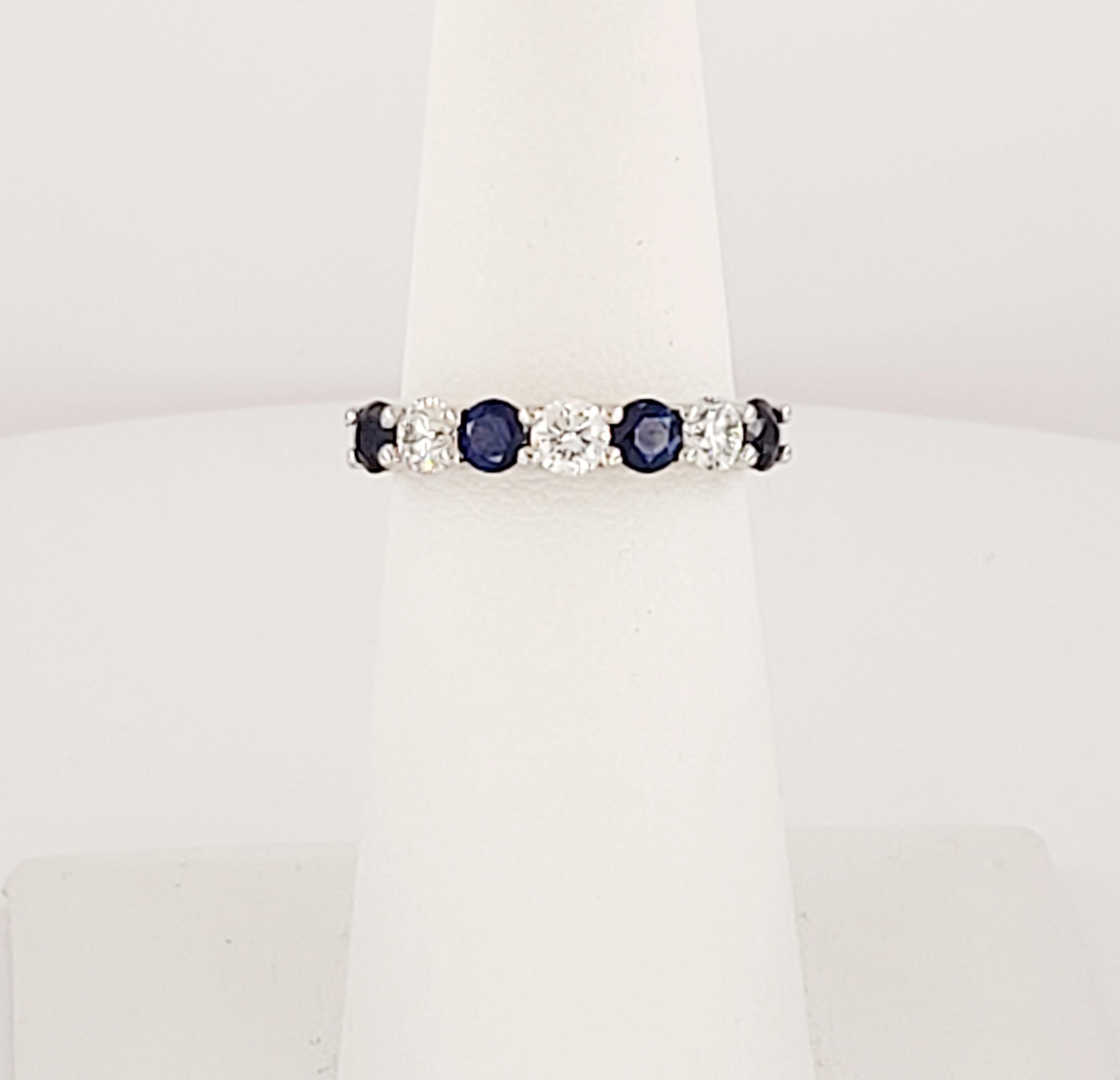 Brand Tiffany& co
Style Forever 
Hallmarks: Tiffany & co PT950 
Material Platinum 950
Sapphire Stone 4pcs
Sapphire .40ct
Diamonds 3pcs 
Diamonds .24ct
Diamond Clarity VS1  
Color Grade E-F
Ring Size 6 
Retail Price: $5.650