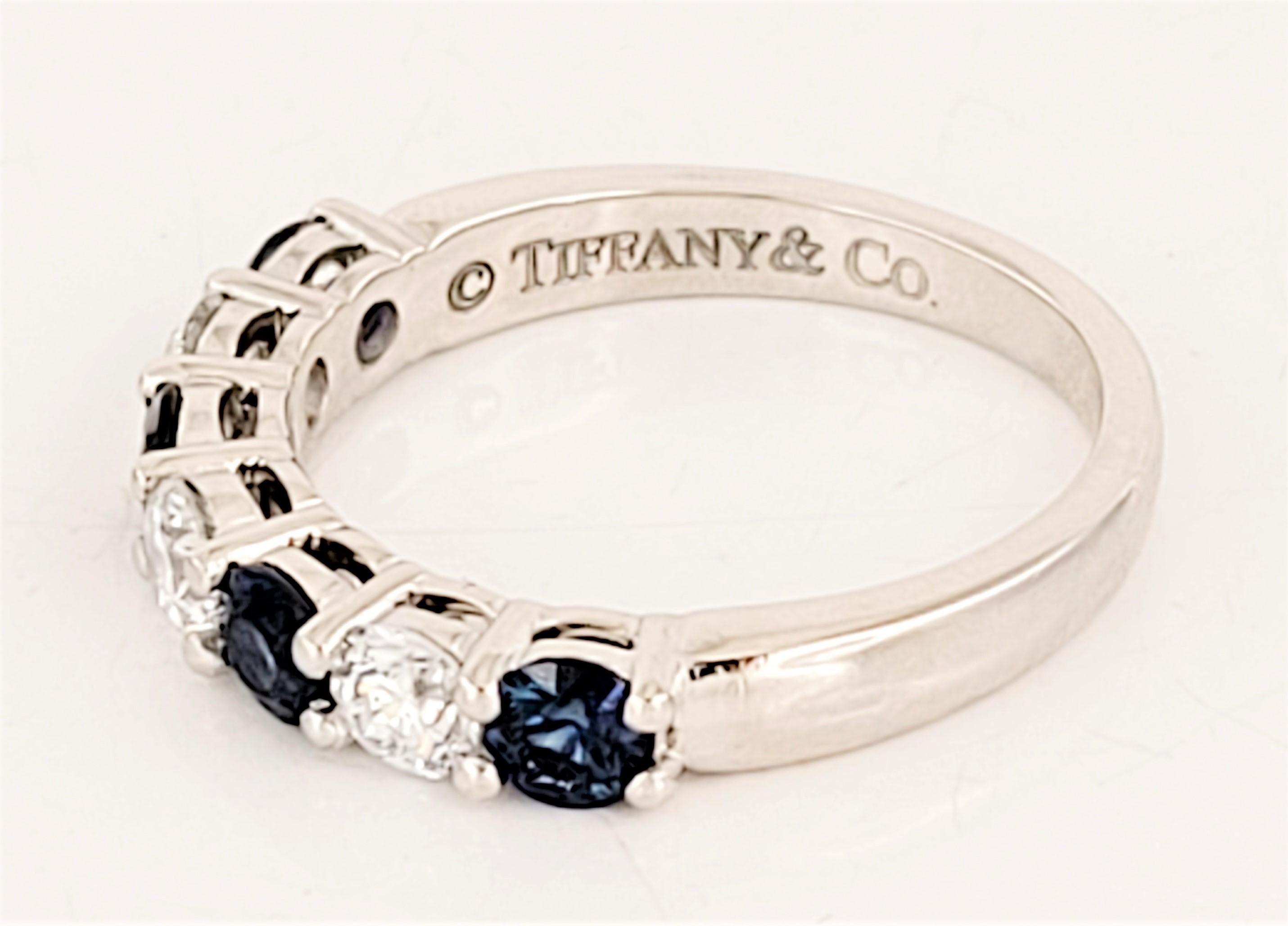 Women's Tiffany& co Platinum four Sapphire ring with Diamonds Size 6 For Sale
