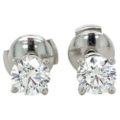 Tiffany & Co Platinum GIA 1.18 Carat F VS/VVS Round White Diamond Stud Earrings