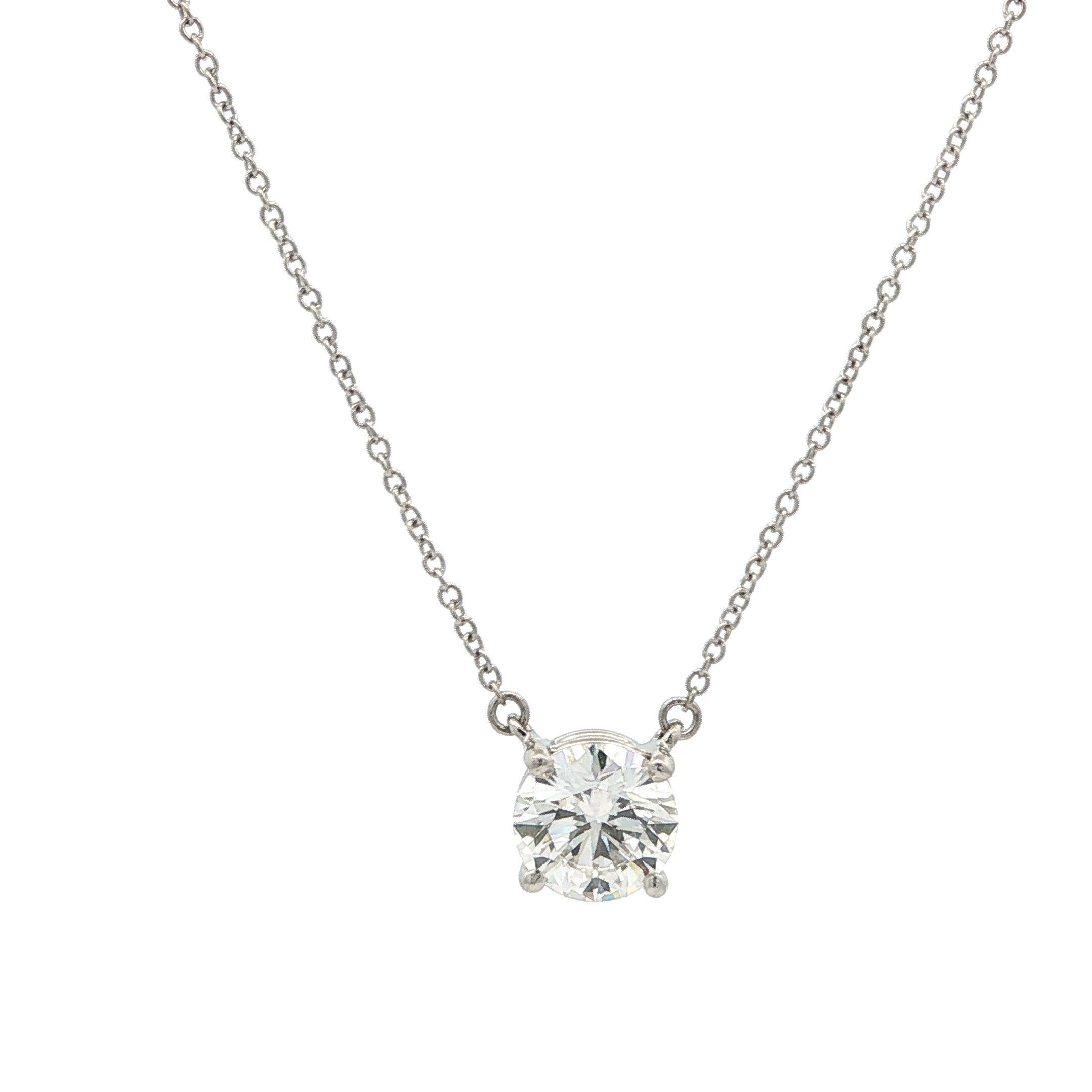 Women's Tiffany & Co. Platinum GIA 1.54ct F VS2 Round Diamond Solitaire Pendant Necklace For Sale