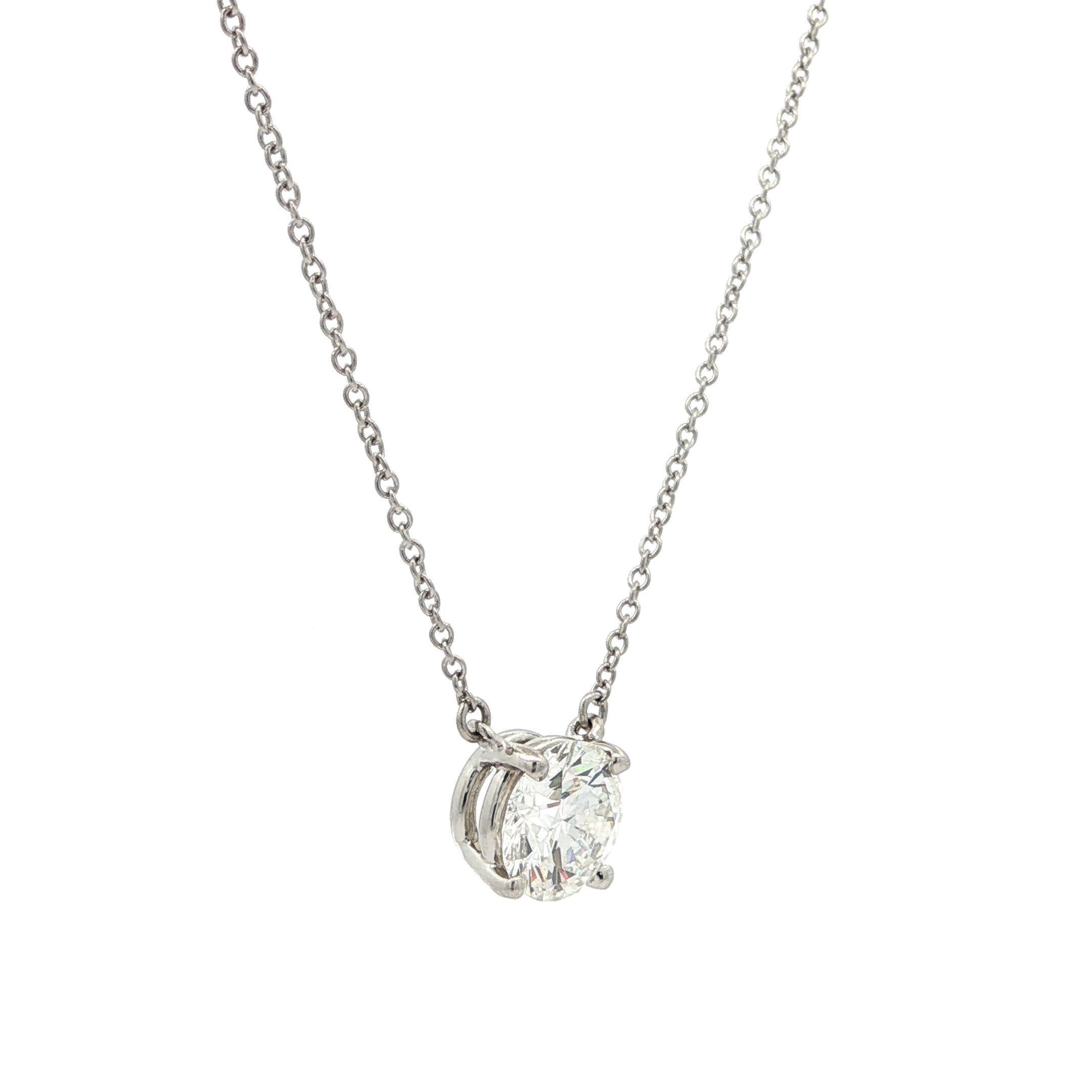 Tiffany & Co. Platinum GIA 1.54ct F VS2 Round Diamond Solitaire Pendant Necklace For Sale 1