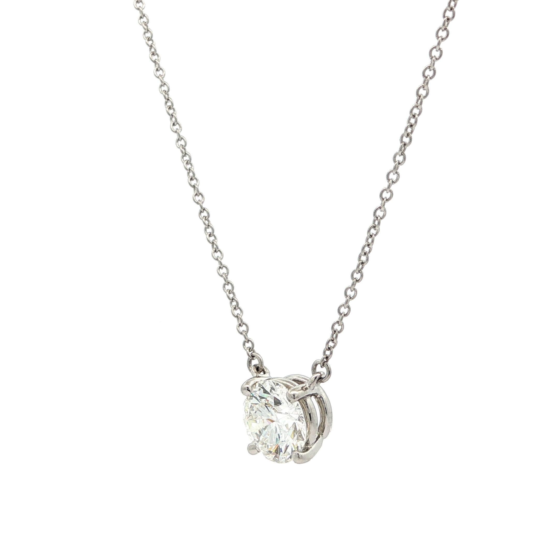 Tiffany & Co. Platinum GIA 1.54ct F VS2 Round Diamond Solitaire Pendant Necklace For Sale 2
