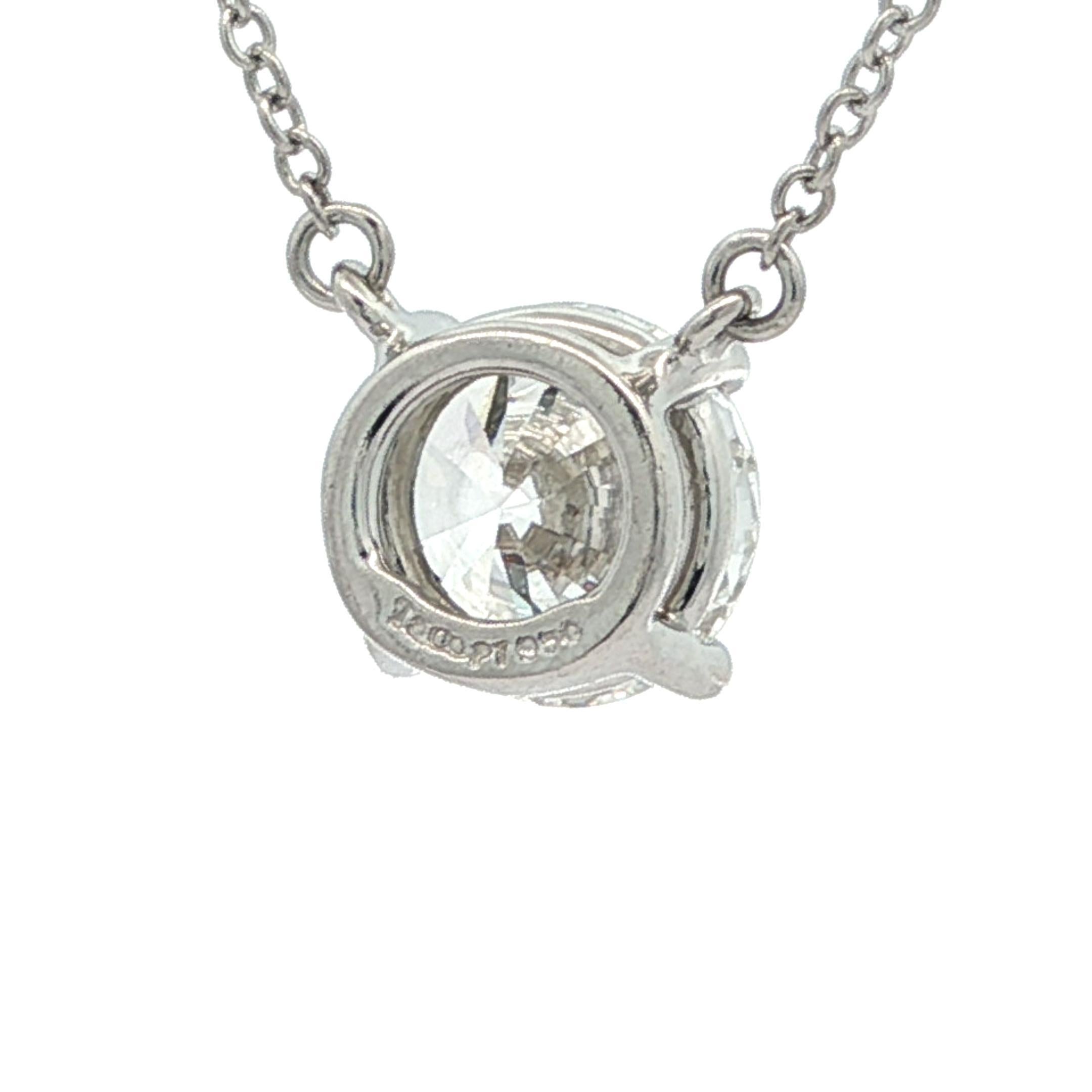 Tiffany & Co. Platinum GIA 1.54ct F VS2 Round Diamond Solitaire Pendant Necklace For Sale 4