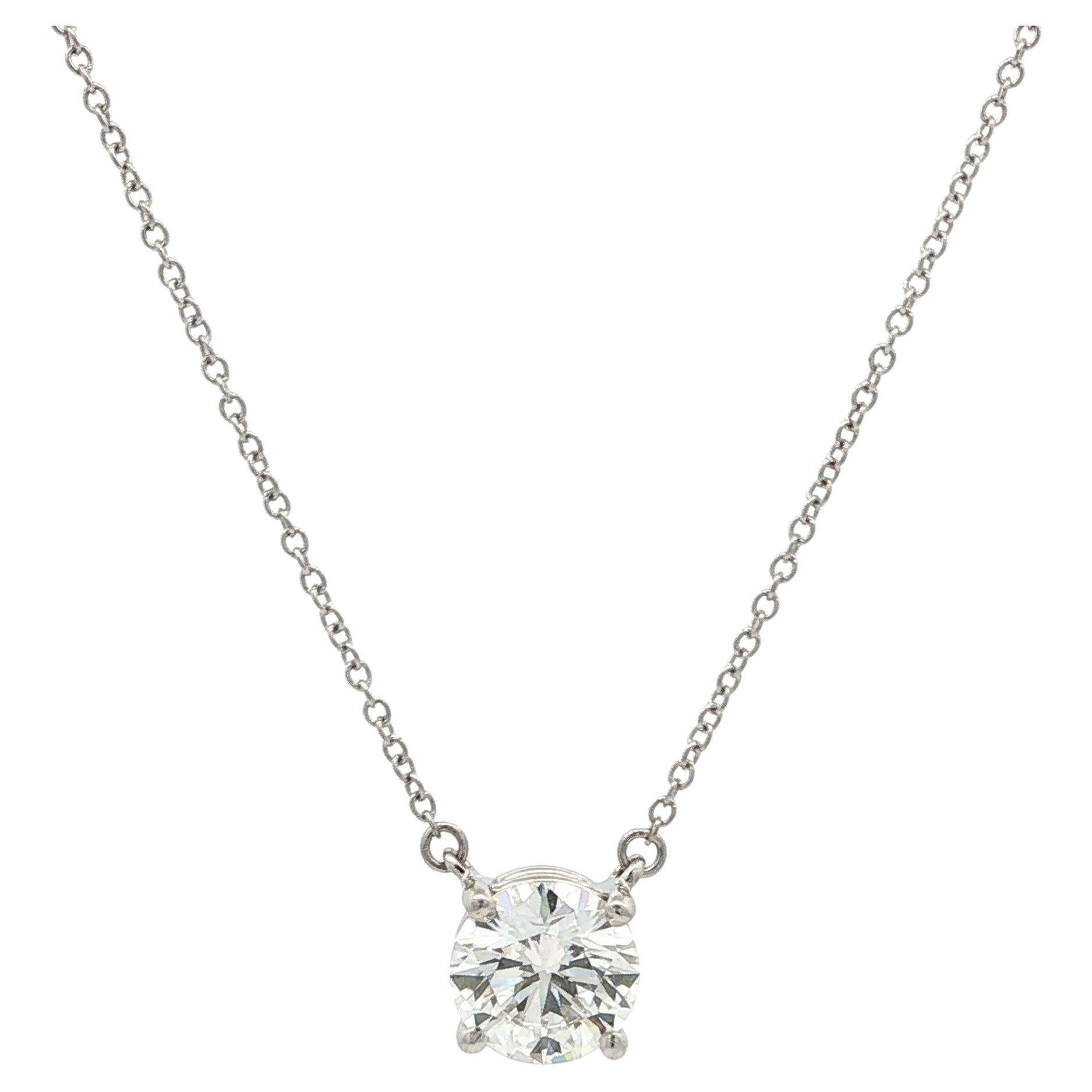 Tiffany & Co. Platinum GIA 1.54ct F VS2 Round Diamond Solitaire Pendant Necklace For Sale