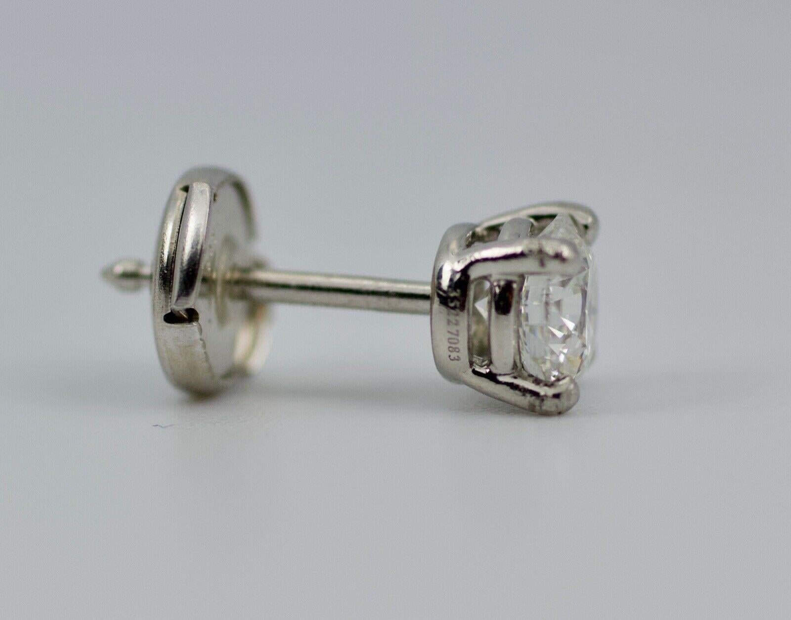 Women's or Men's Tiffany & Co. Platinum GIA Certified Round Brilliant Cut Diamond Earrings 1.48Ct
