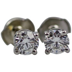 Tiffany & Co. Platinum GIA Certified Round Brilliant Cut Diamond Earrings 1.48Ct