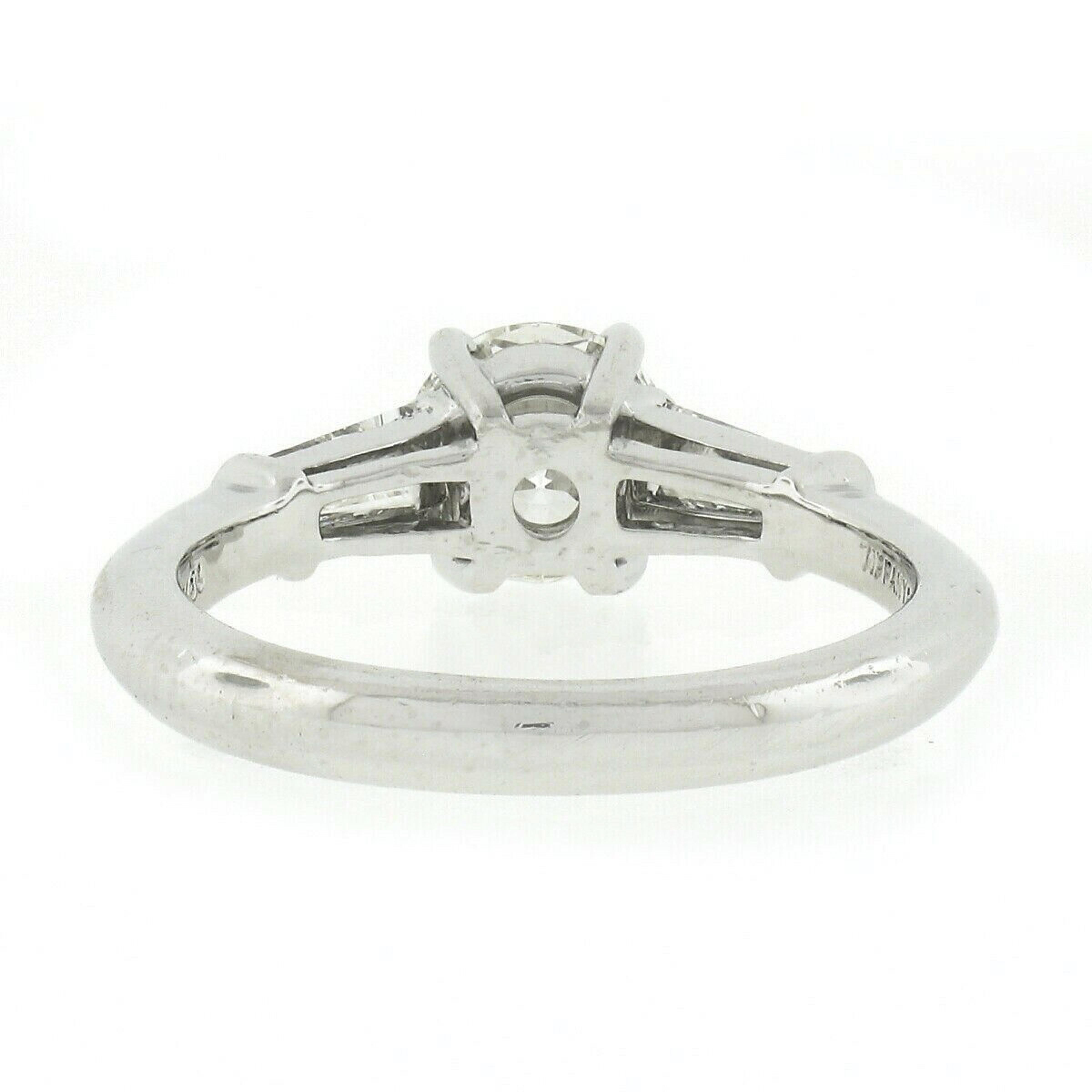 Women's Tiffany & Co. Platinum GIA Round Diamond Baguette Sides Engagement Ring W Papers