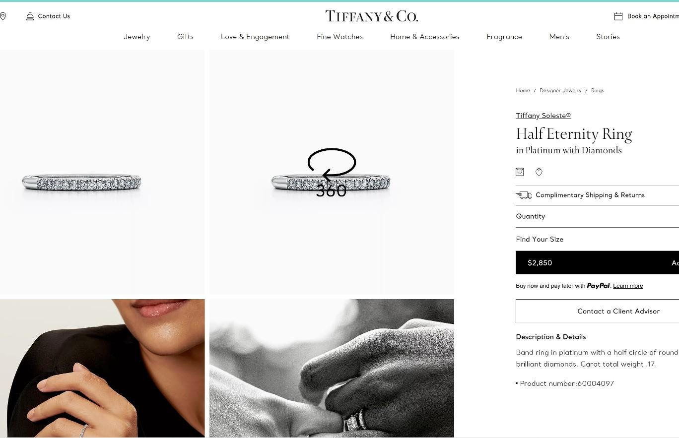 TIFFANY & Co. Platinum Half Circle Diamond Soleste Band Ring 4.5 For Sale 2