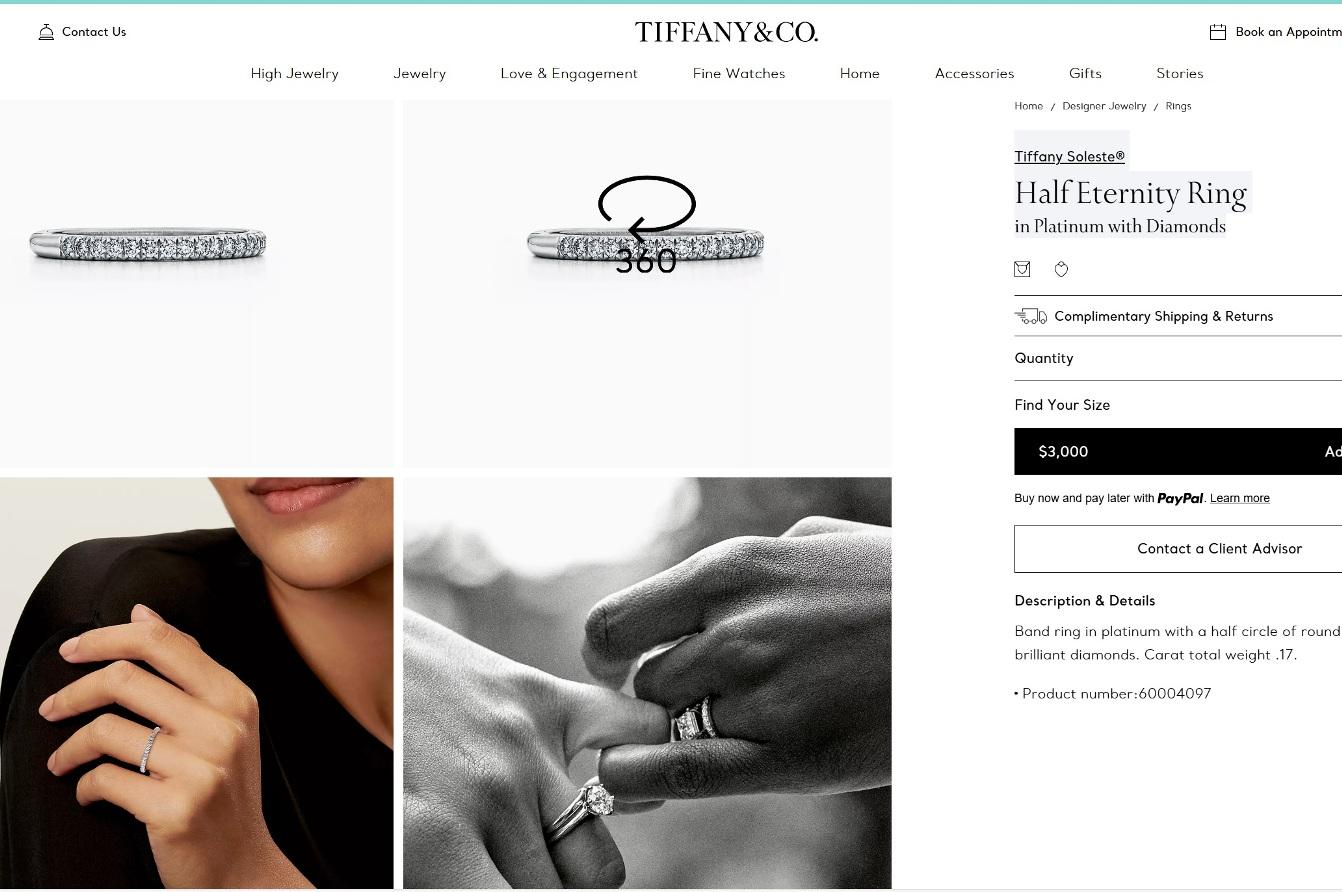 TIFFANY & Co. Platinum Half Circle Diamond Soleste Band Ring 4.5 For Sale 2