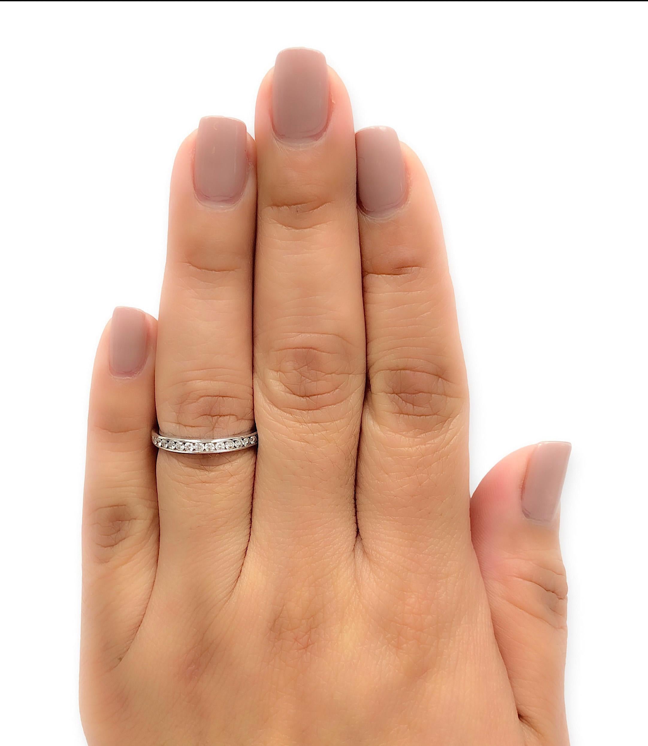 Tiffany & Co Platinum Half Circle Eternity Band Ring .17ct 2 mm Size 6 For Sale 1
