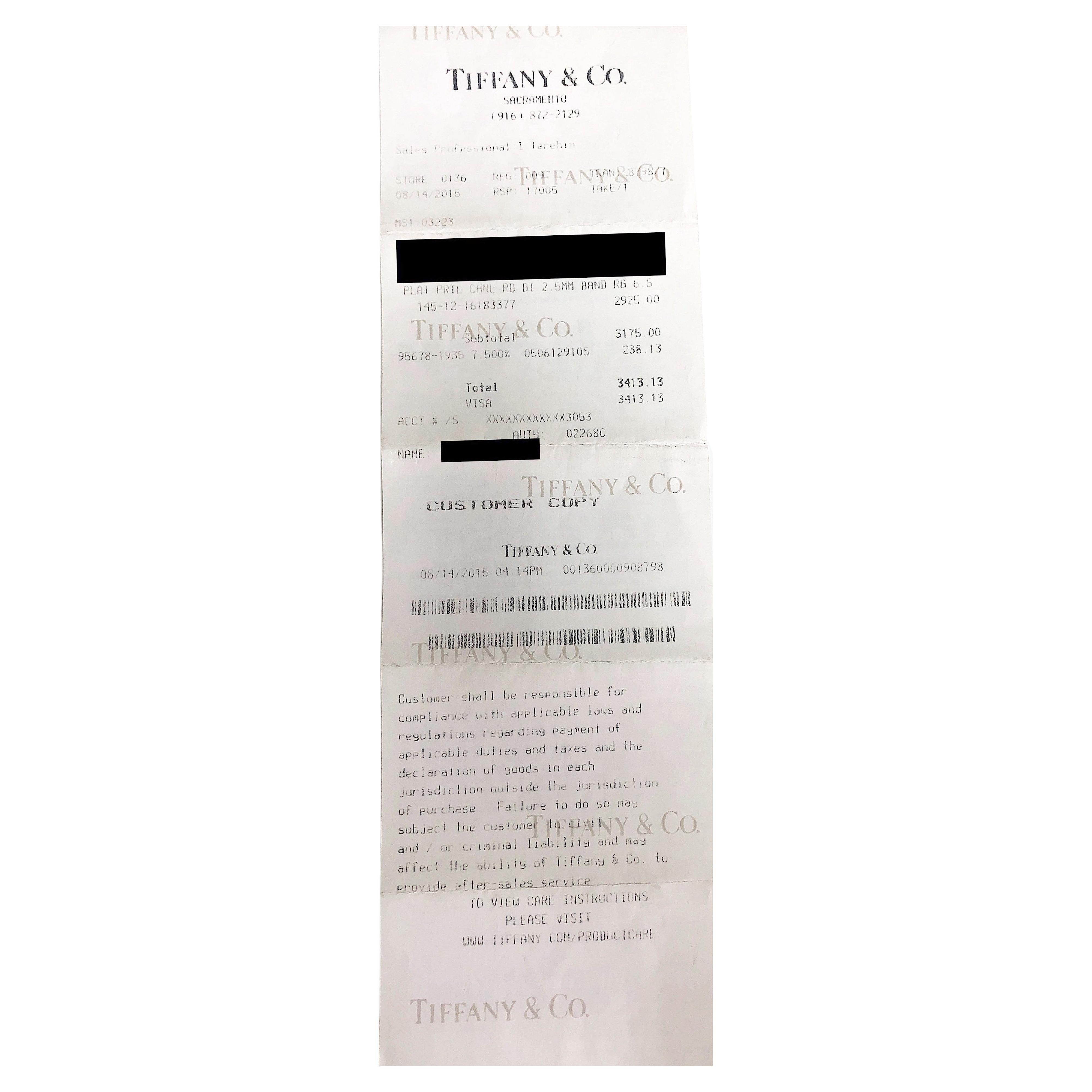 Women's Tiffany & Co Platinum Half Circle Eternity Band Ring .24 Carat with Receipt