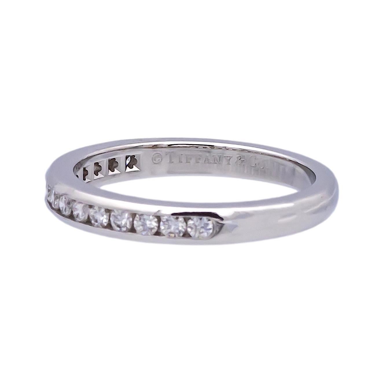 Modern Tiffany & Co. Platinum Halfway Wedding Band Ring 0.24 Cts Size 5 For Sale