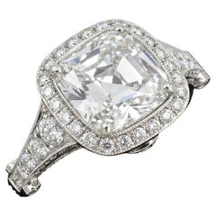 Tiffany 
Co Platinum Halo Ring - Bague à coussin brillant de 3,54 carats
