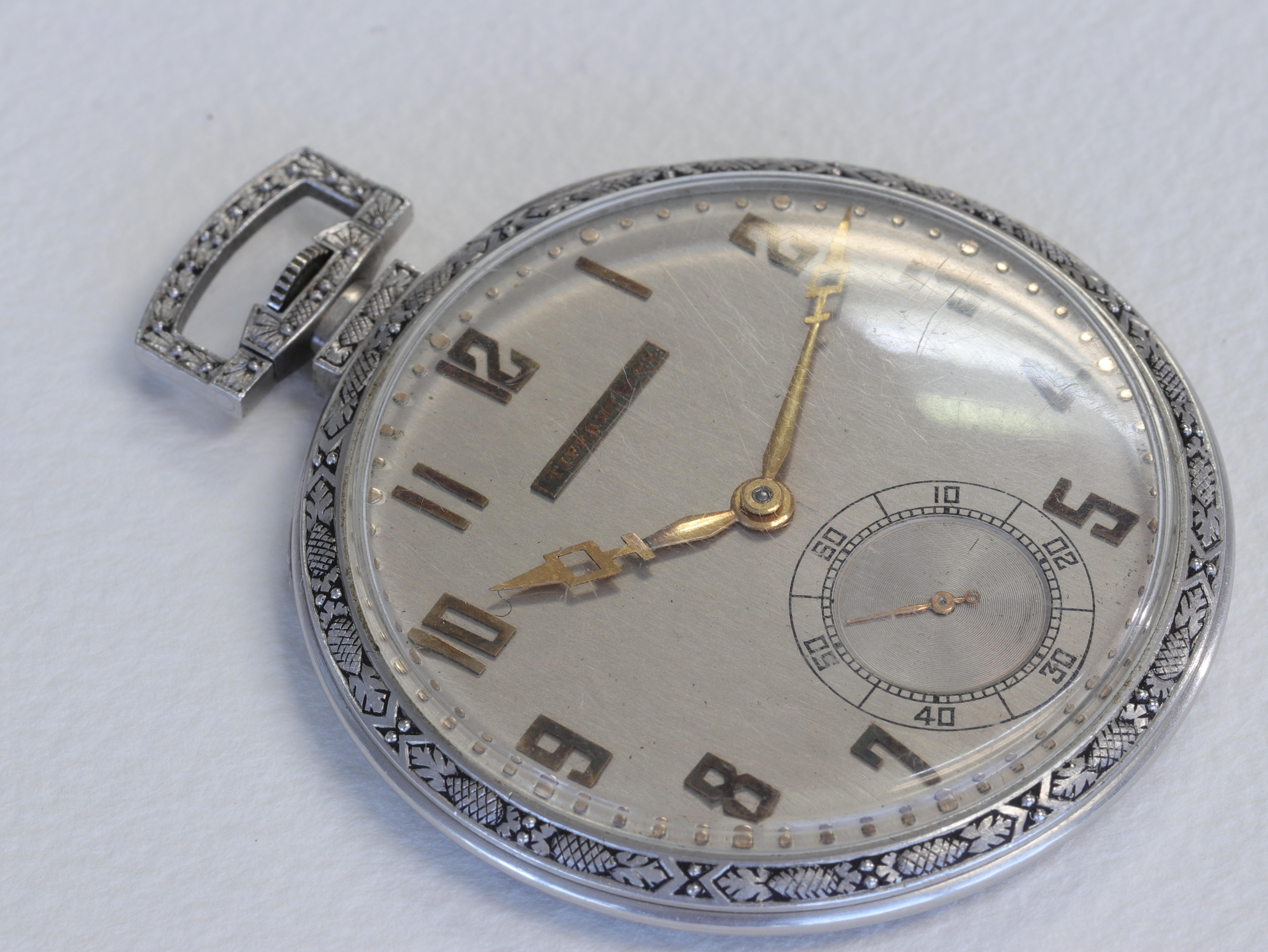 Tiffany & Co. Platinum Hand Carved Pocket Watch In Good Condition In Tampa, FL
