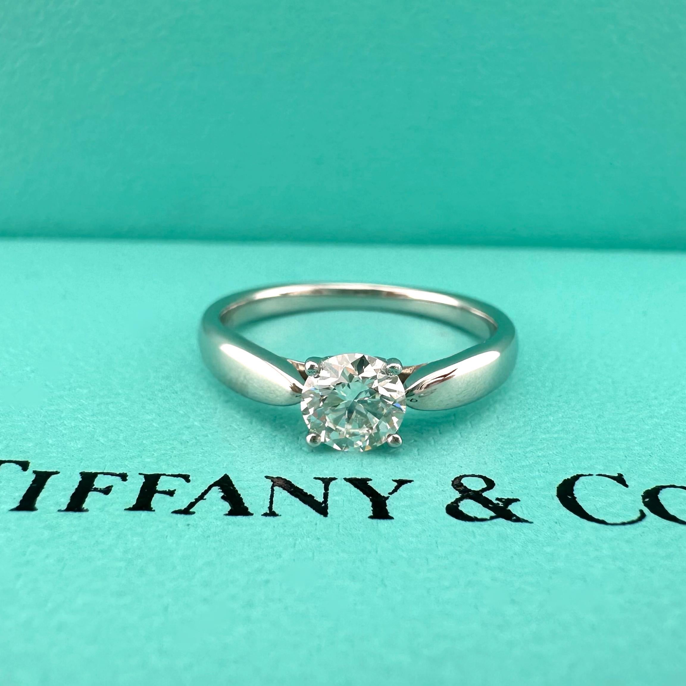 Tiffany & Co Platinum Harmony Round Diamond 0.44 ct H VS1 Engagement Ring For Sale 8