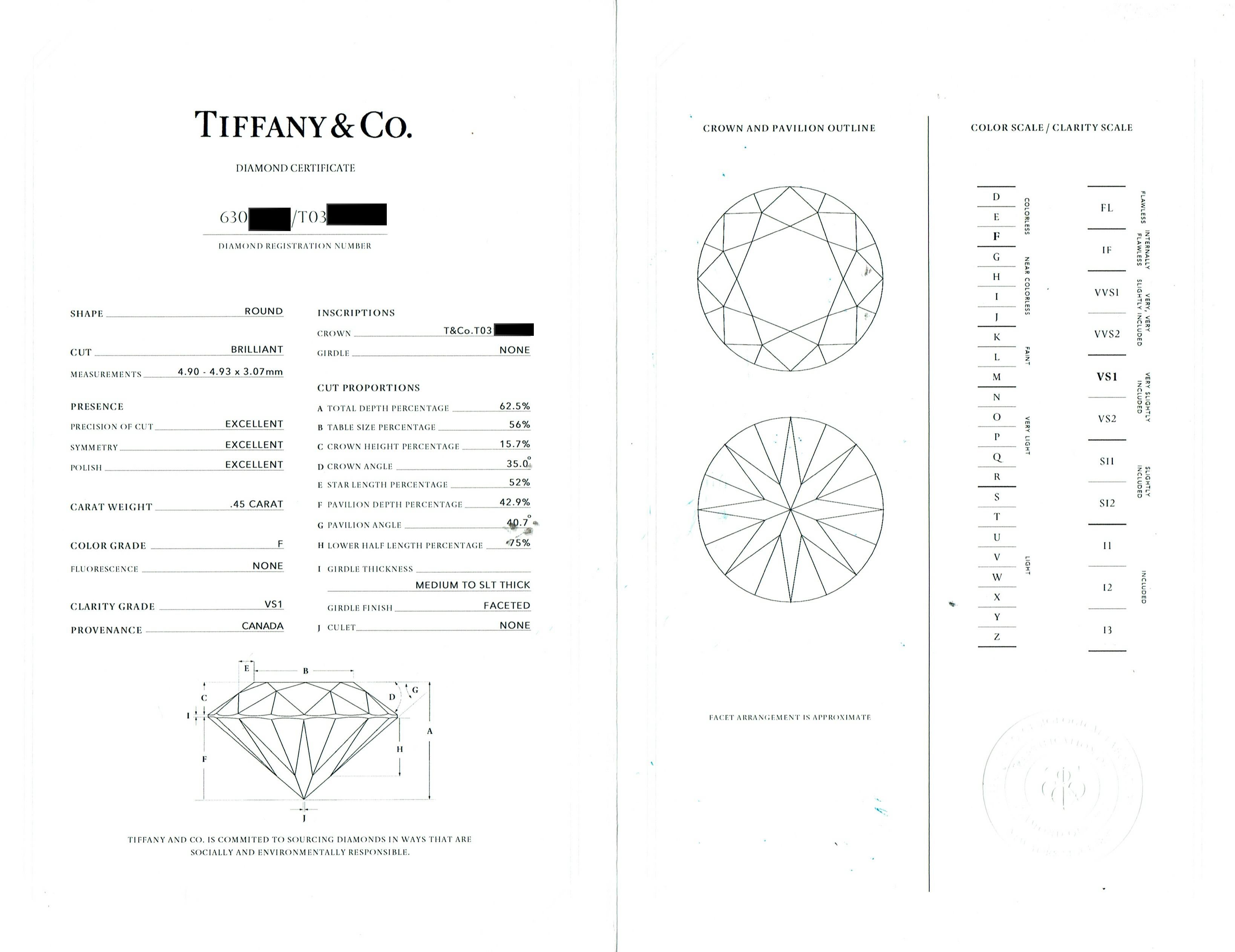 Tiffany & Co Platinum Harmony Round Diamond 0.45 ct F VS1 Engagement Ring In Excellent Condition For Sale In San Diego, CA