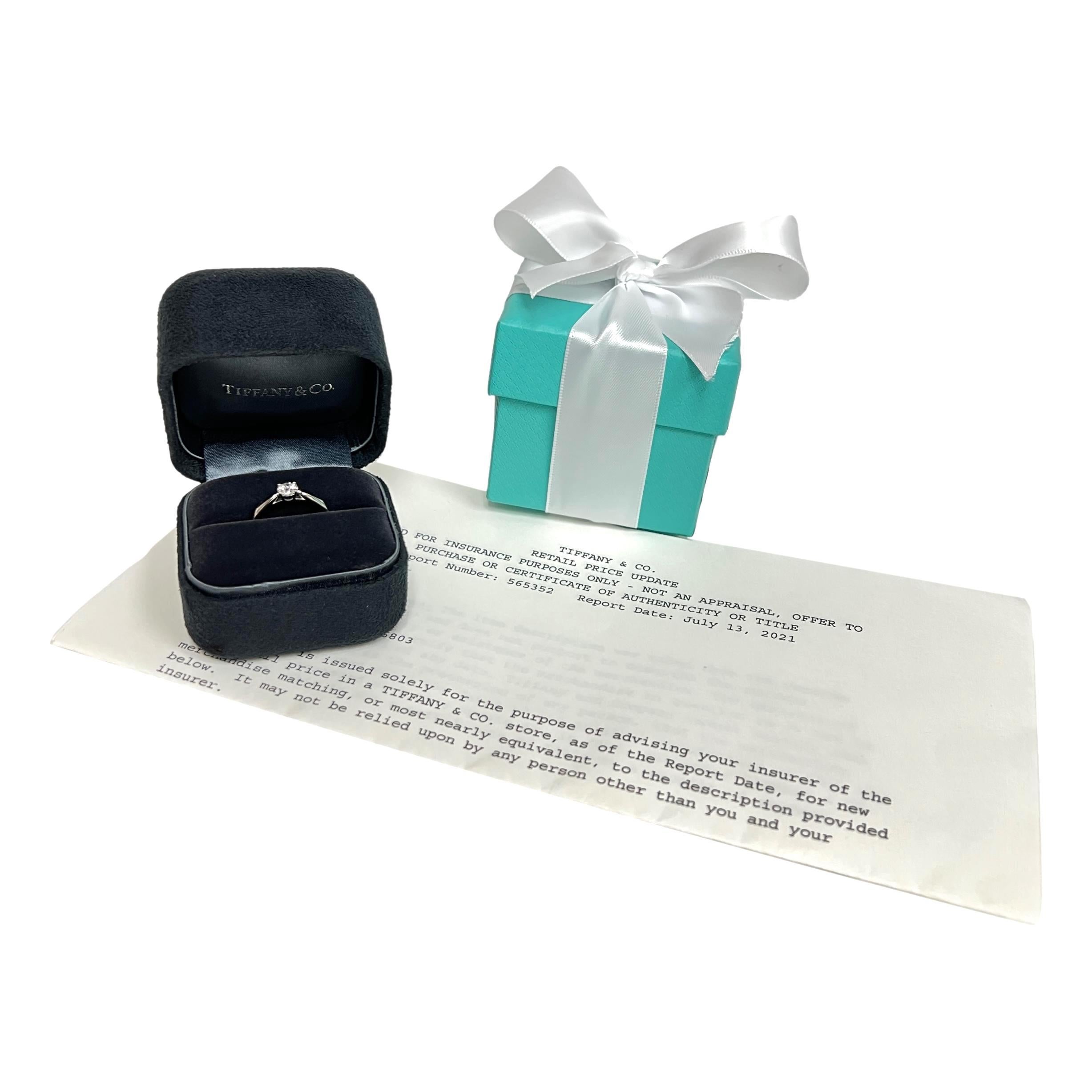 Round Cut Tiffany & Co. Platinum Harmony Round Diamond .36cts, HVS2 Engagement Ring