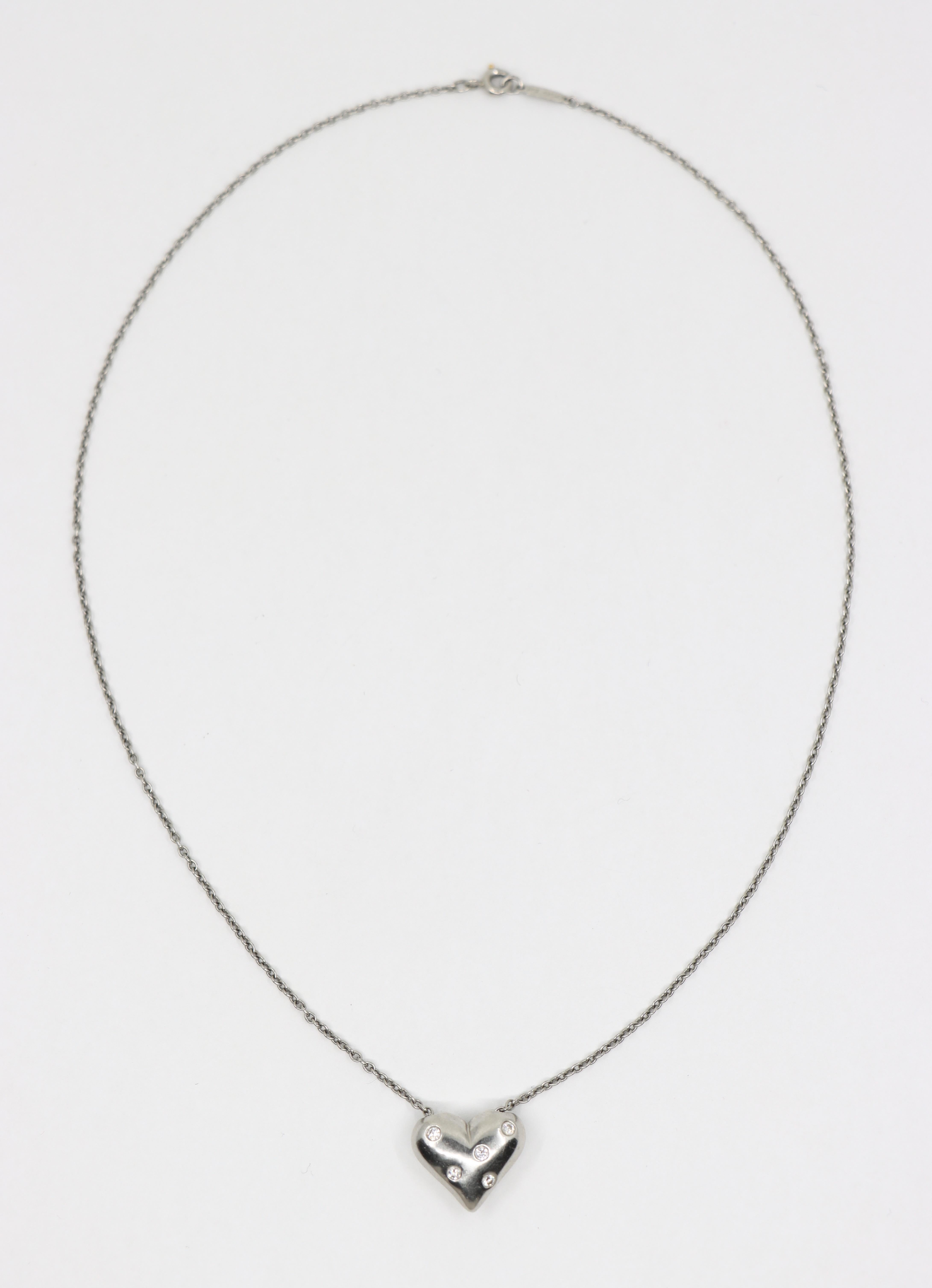 Women's or Men's Tiffany & Co Platinum Heart Diamonds Pendant Necklace For Sale