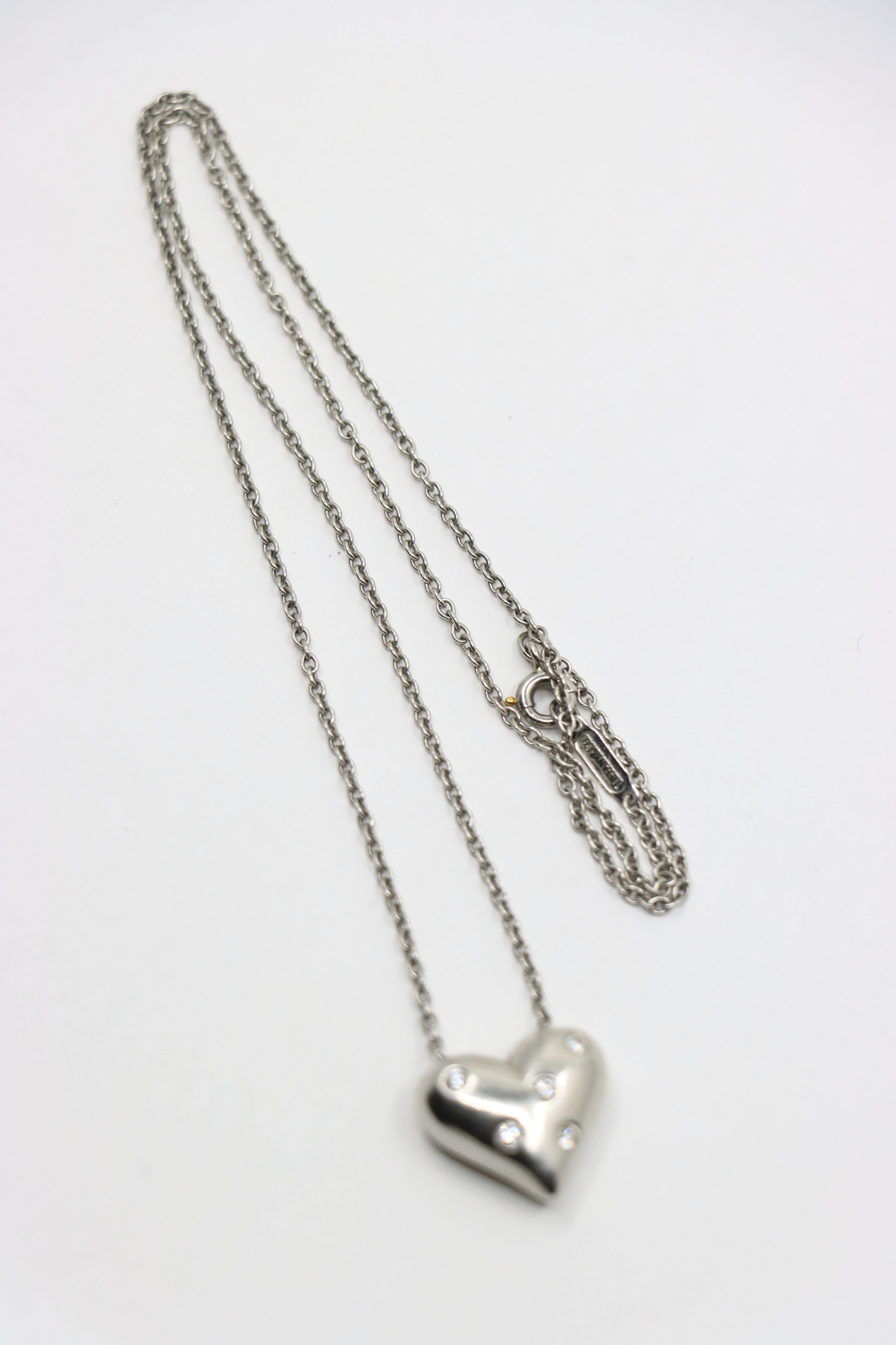 Tiffany & Co Platinum Heart Diamonds Pendant Necklace For Sale 3