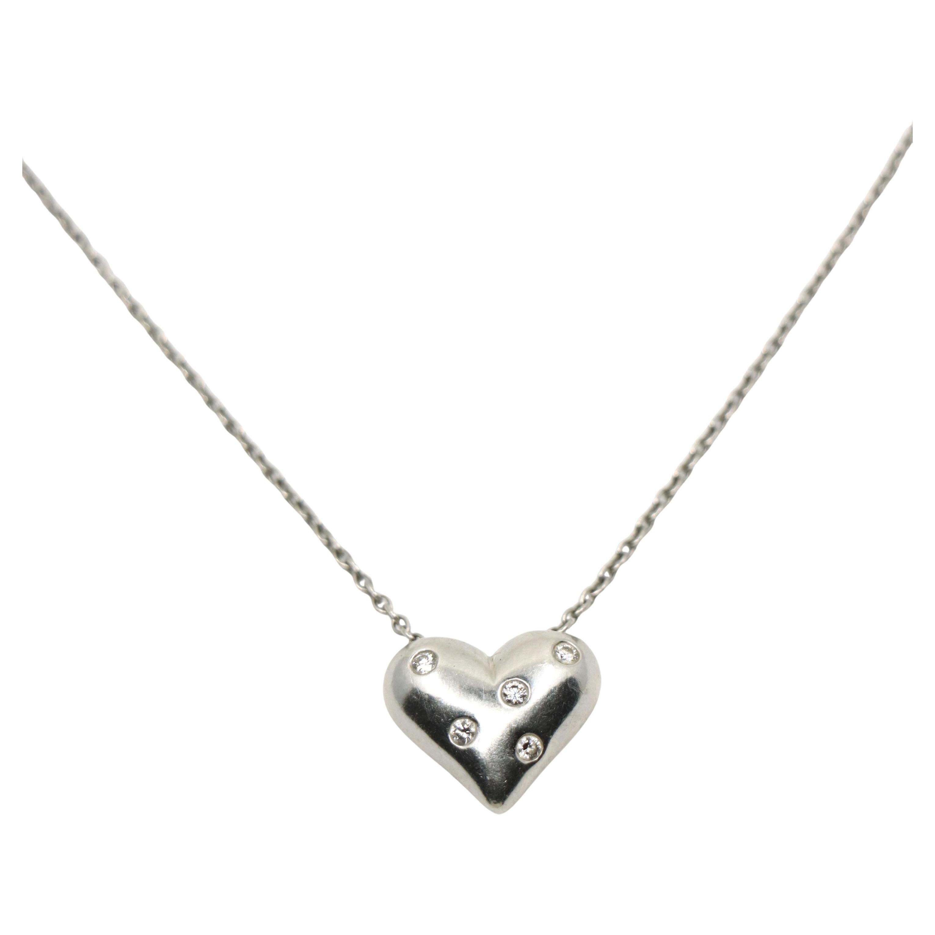 Tiffany & Co Platinum Heart Diamonds Pendant Necklace