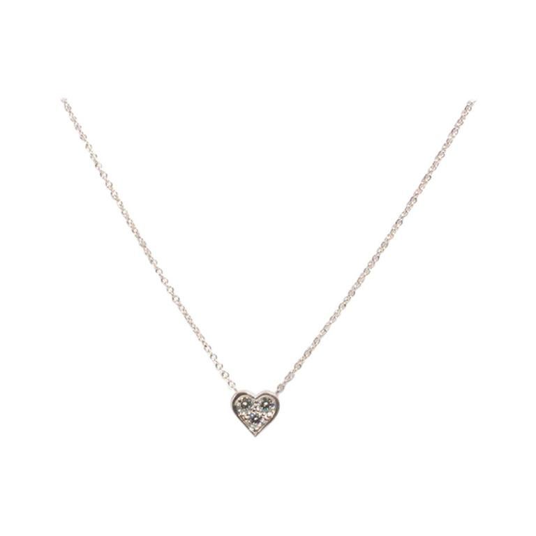 Tiffany 
Co Platinum Hearts Pendant With Round Cut Diamonds and Original Boxes