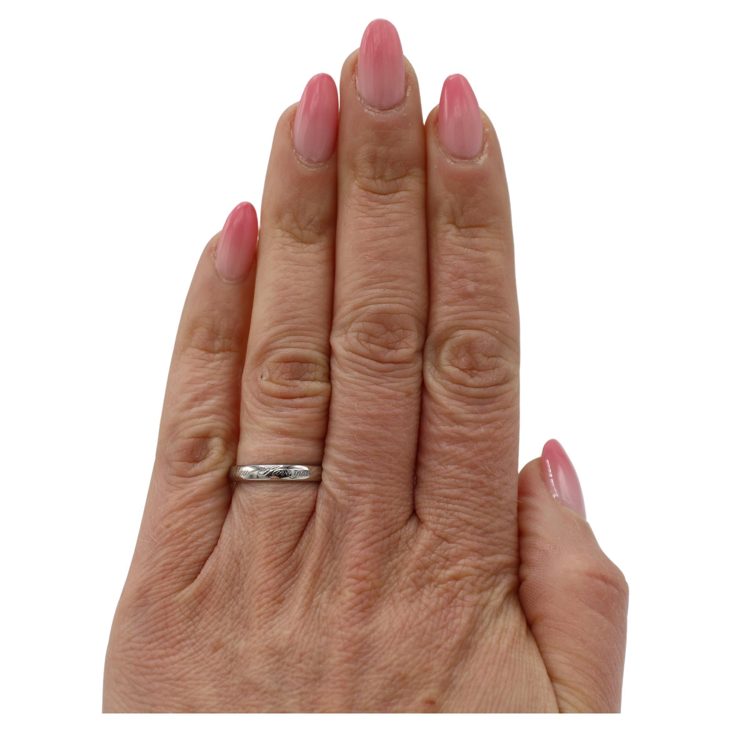 Modern Tiffany & Co. Platinum I Love You Wedding Band Ring 3mm For Sale