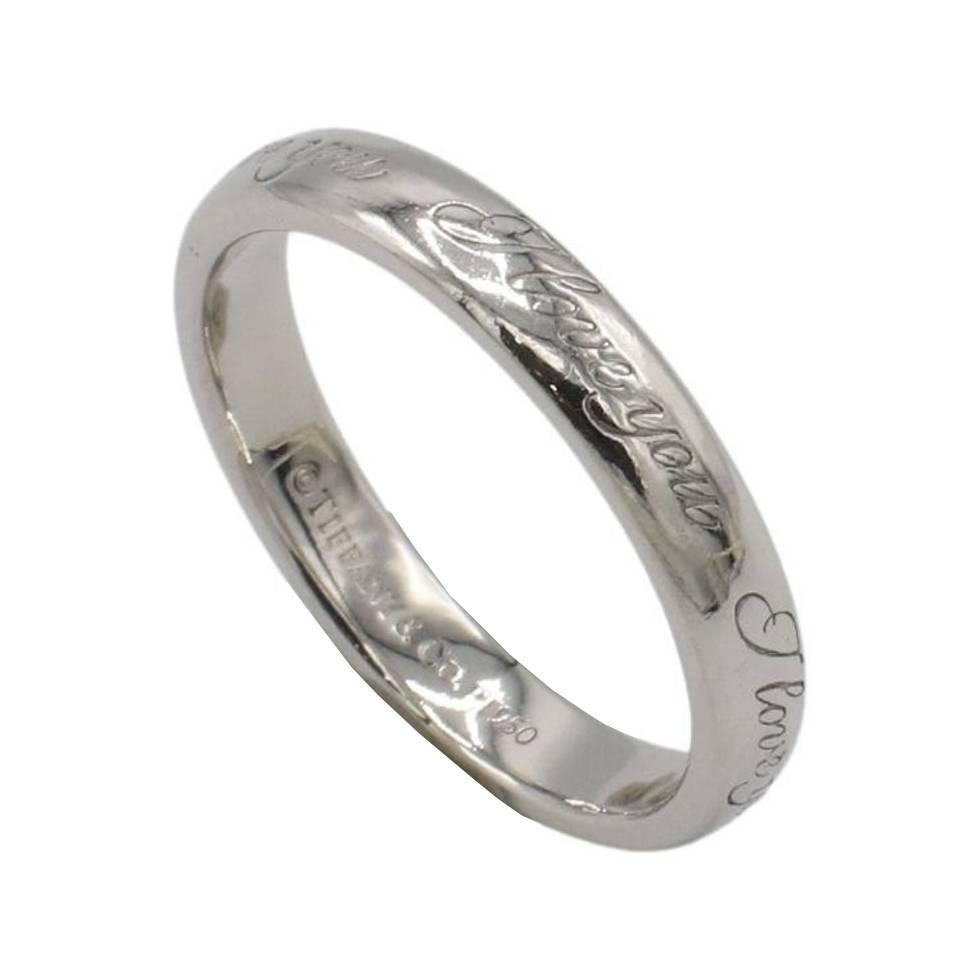 Tiffany & Co. Platinum I Love You Wedding Band Ring 3mm In Excellent Condition For Sale In  Baltimore, MD
