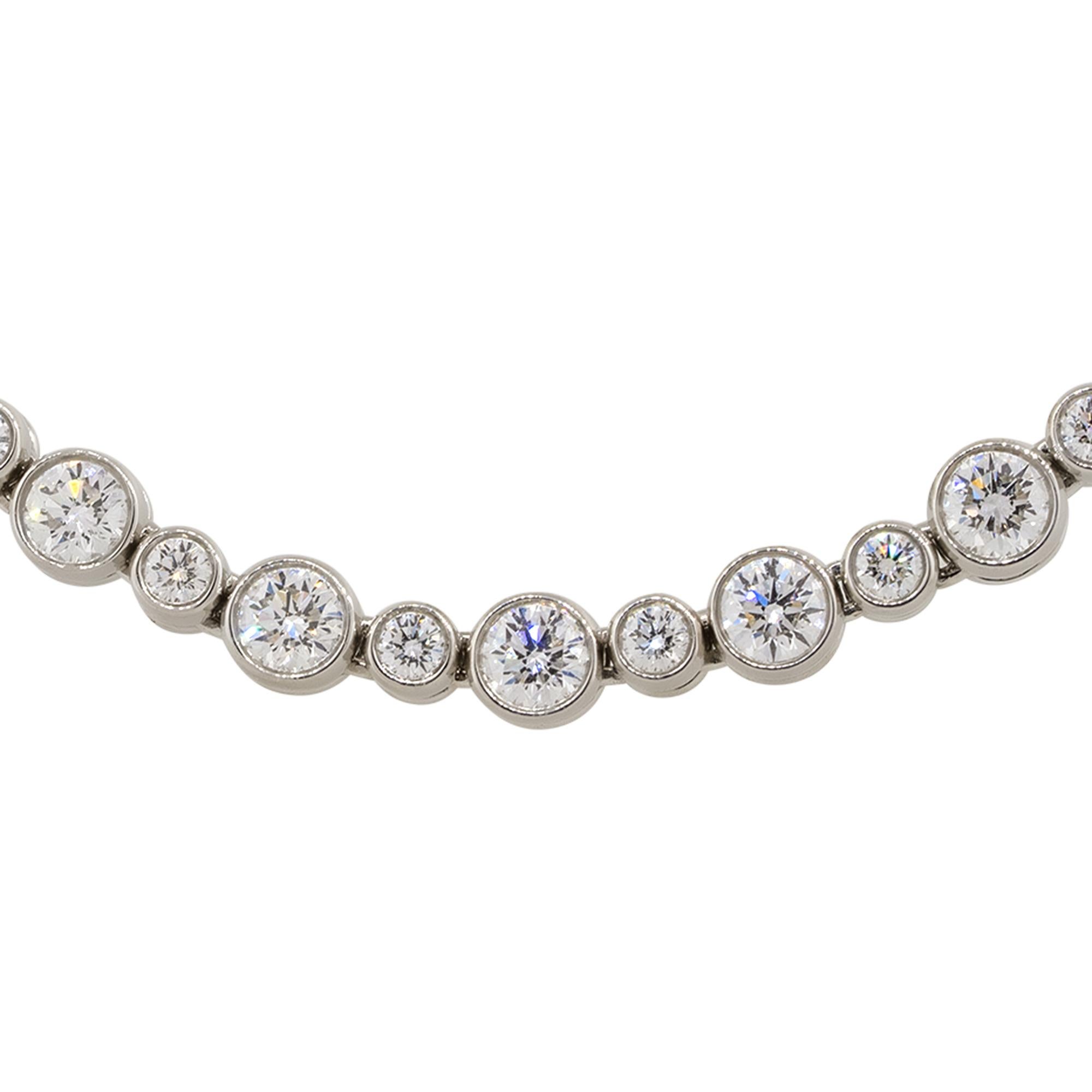 Designer: Tiffany & Co.
Materials: Platinum
Diamond Details: Approx. 3.07ctw of round cut Diamonds. Diamonds are G/H in color and VS in clarity.
Necklace measurements: 16