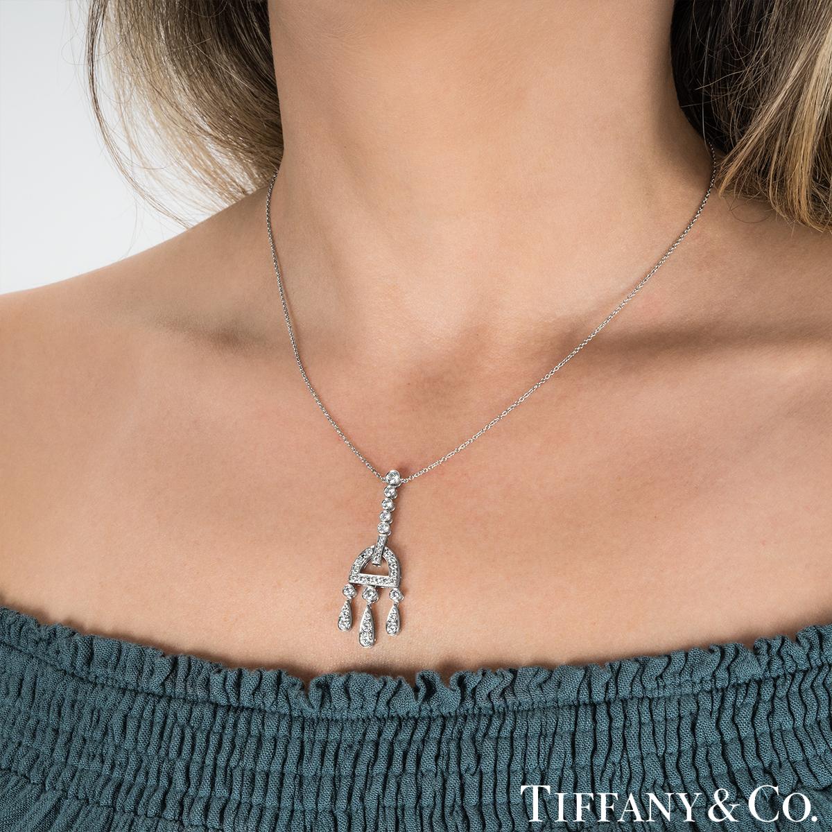 Round Cut Tiffany & Co. Platinum Jazz Buckle Diamond Pendant Necklace 1.46 Carat For Sale