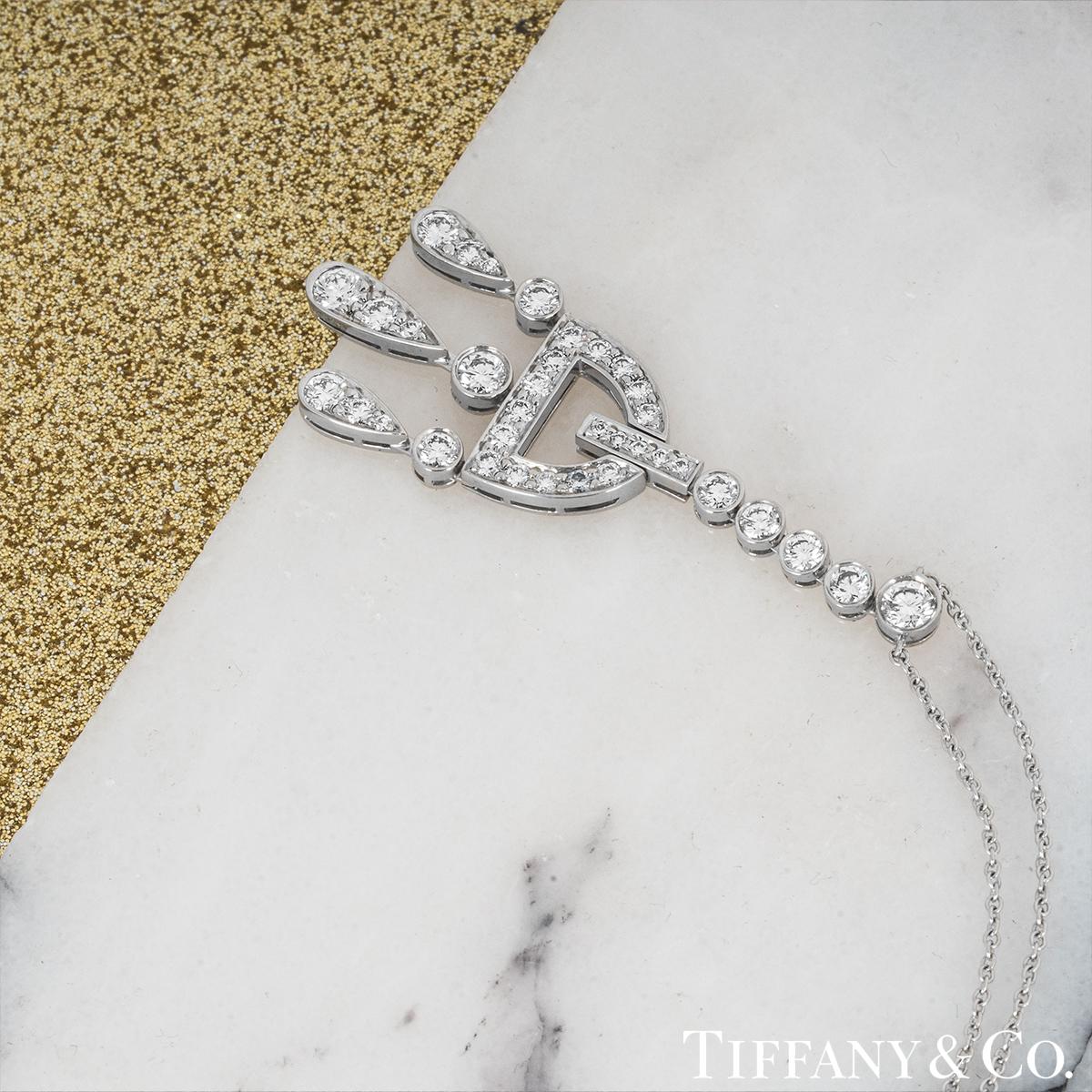 Tiffany & Co. Platinum Jazz Buckle Diamond Pendant Necklace 1.46 Carat In Excellent Condition For Sale In London, GB