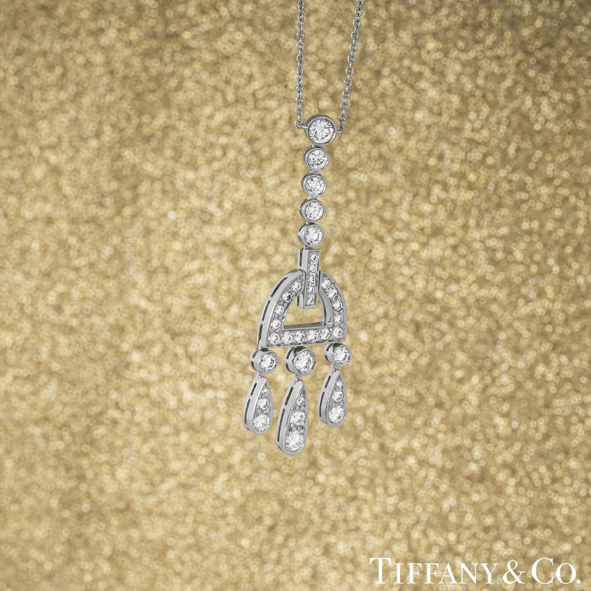 Women's Tiffany & Co. Platinum Jazz Buckle Diamond Pendant Necklace 1.46 Carat For Sale