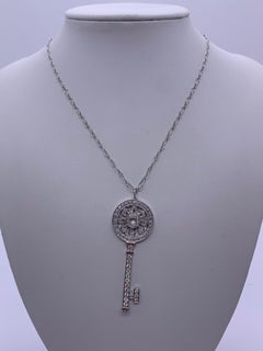 Tiffany & Co. Platinum Large Full Diamond Sunflower Key Necklace