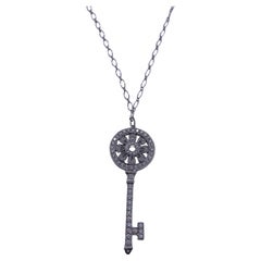 Tiffany & Co. Platinum Large Full Diamond Sunflower Key Necklace