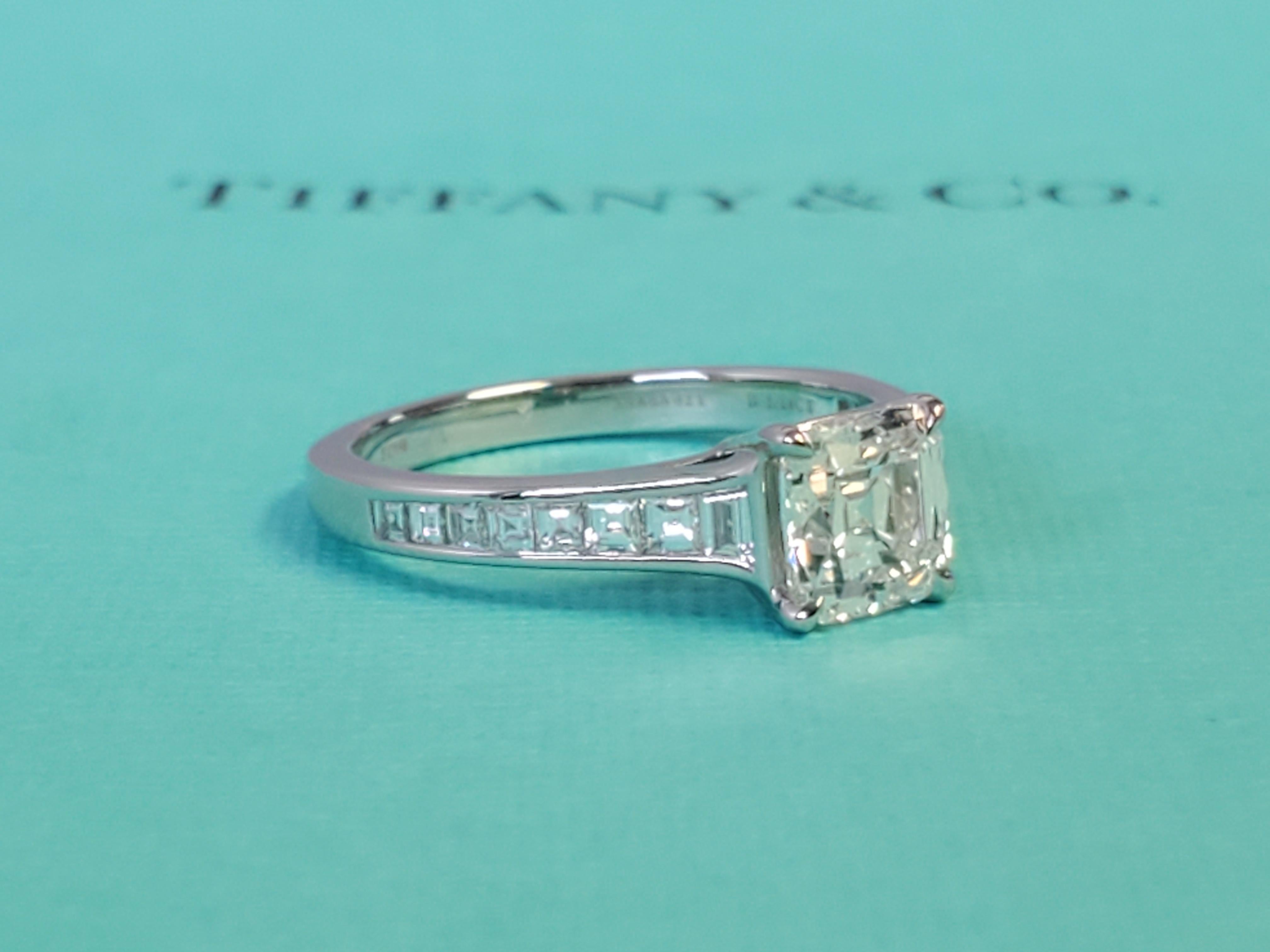 Modern Tiffany & Co. Platinum Legacy Cushion 1.56tcw G VVS2 Tapered Diamonds Rare! For Sale