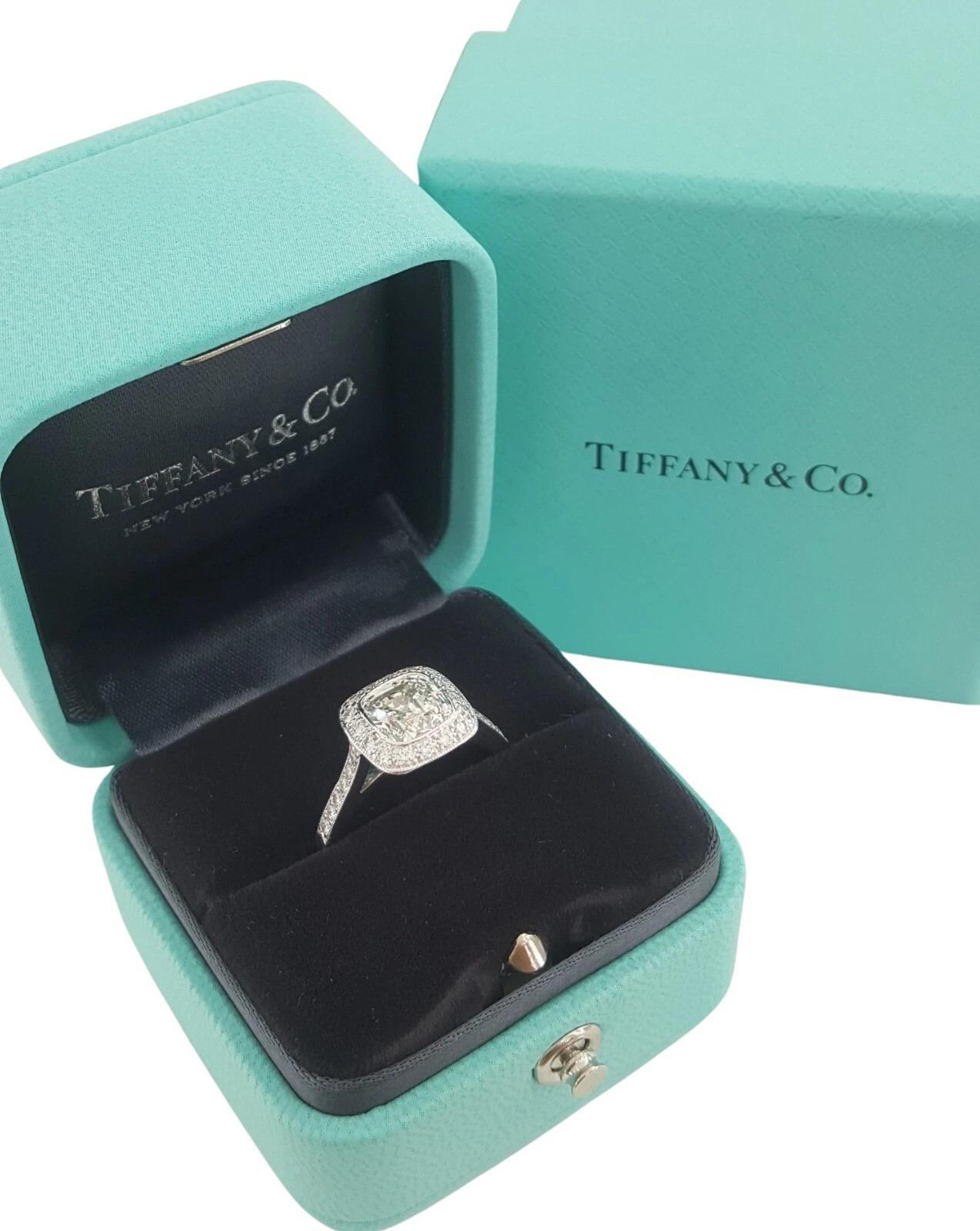 Tiffany & Co. Platinum Legacy Cushion Brilliant Cut Diamond Engagement Ring In Excellent Condition For Sale In Chicago, IL
