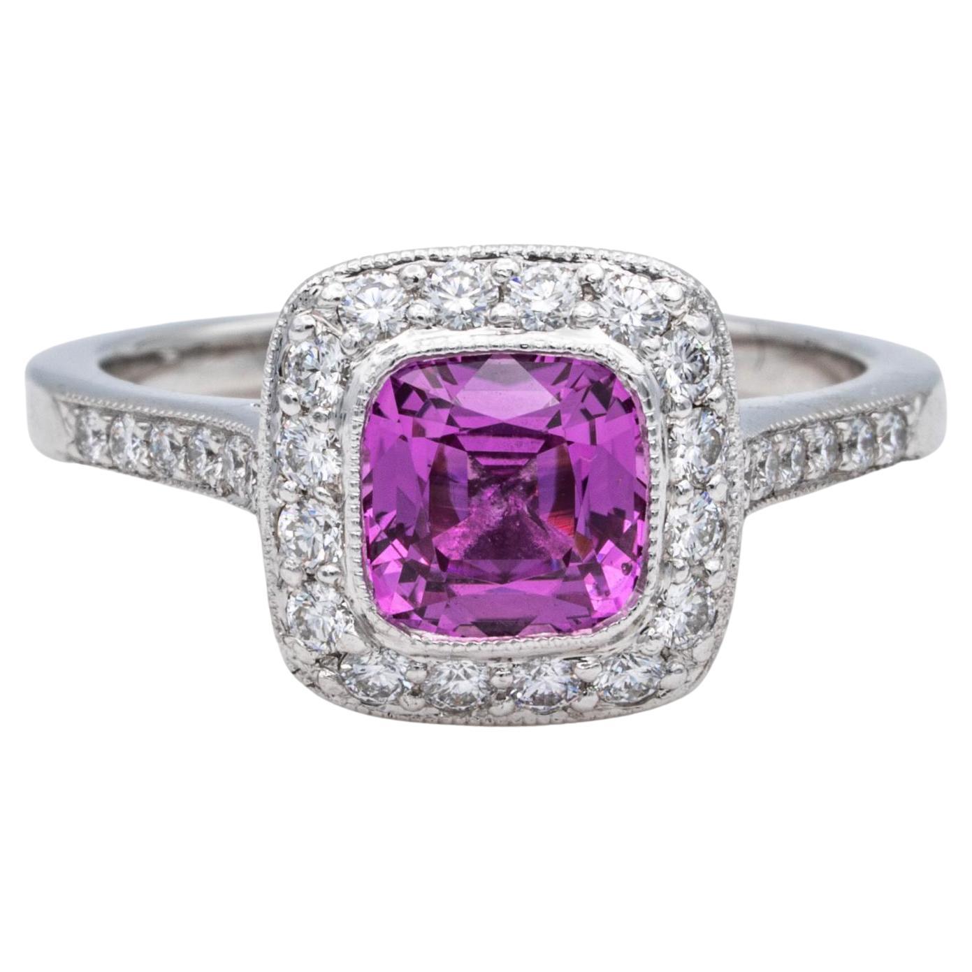 Tiffany & Co. Platinum Legacy Cushion Pink Sapphire 1.51 Carats Engagement Ring