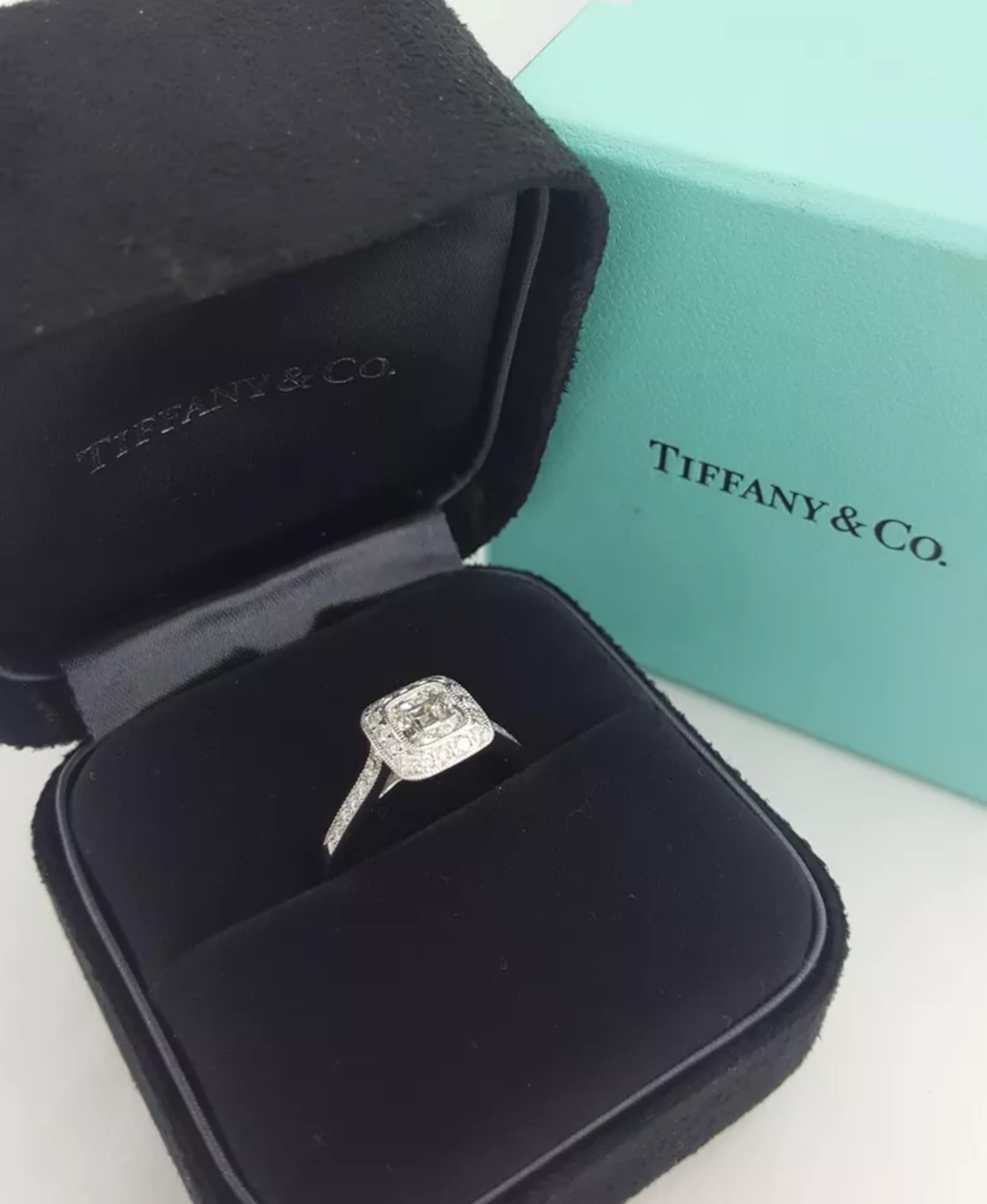Cushion Cut Tiffany & Co. Platinum Legacy engagement ring For Sale