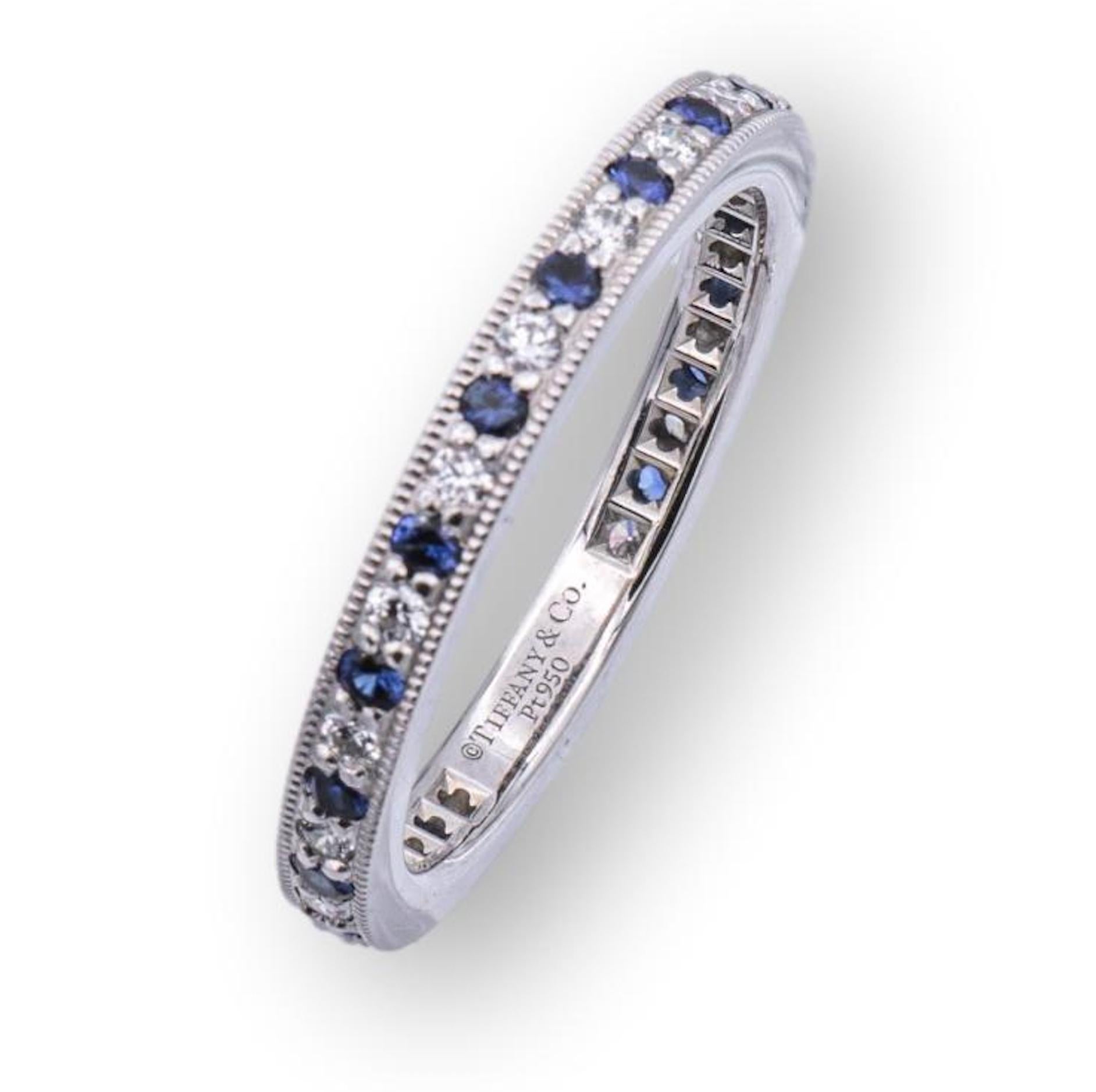 Contemporary Tiffany & Co. Platinum Legacy Sapphire and Diamond .46ct Full Circle 2.3 mm Band