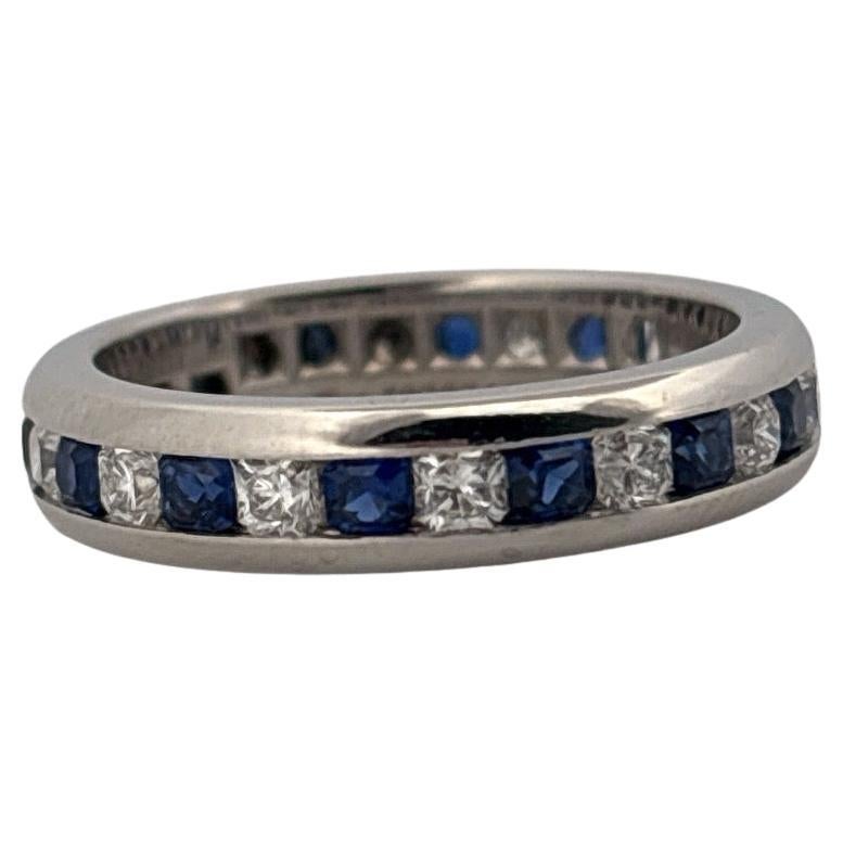 Taille ronde Tiffany & Co. Bracelet éternel en platine Lucida 1 carat total de diamant et saphir en vente