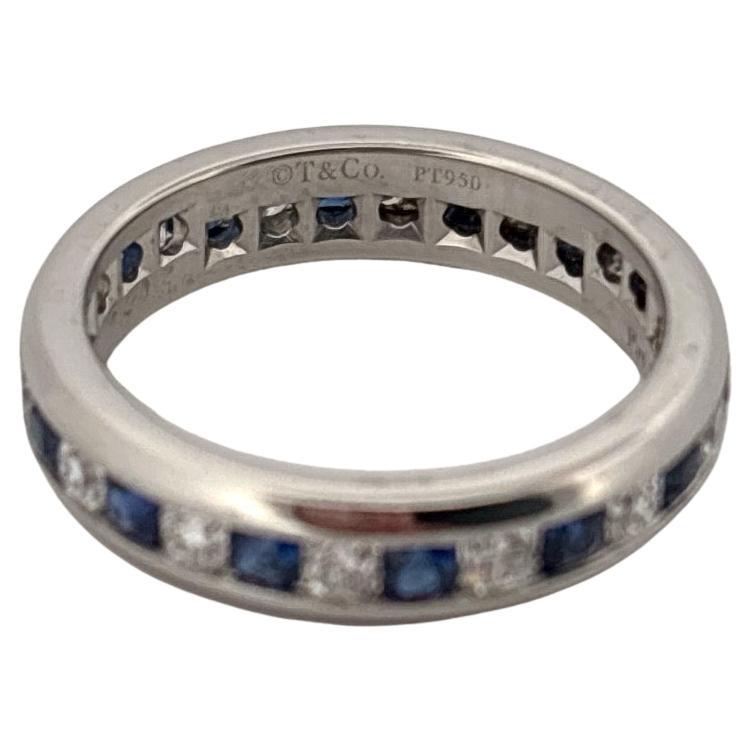 Tiffany & Co. Bracelet éternel en platine Lucida 1 carat total de diamant et saphir en vente 1