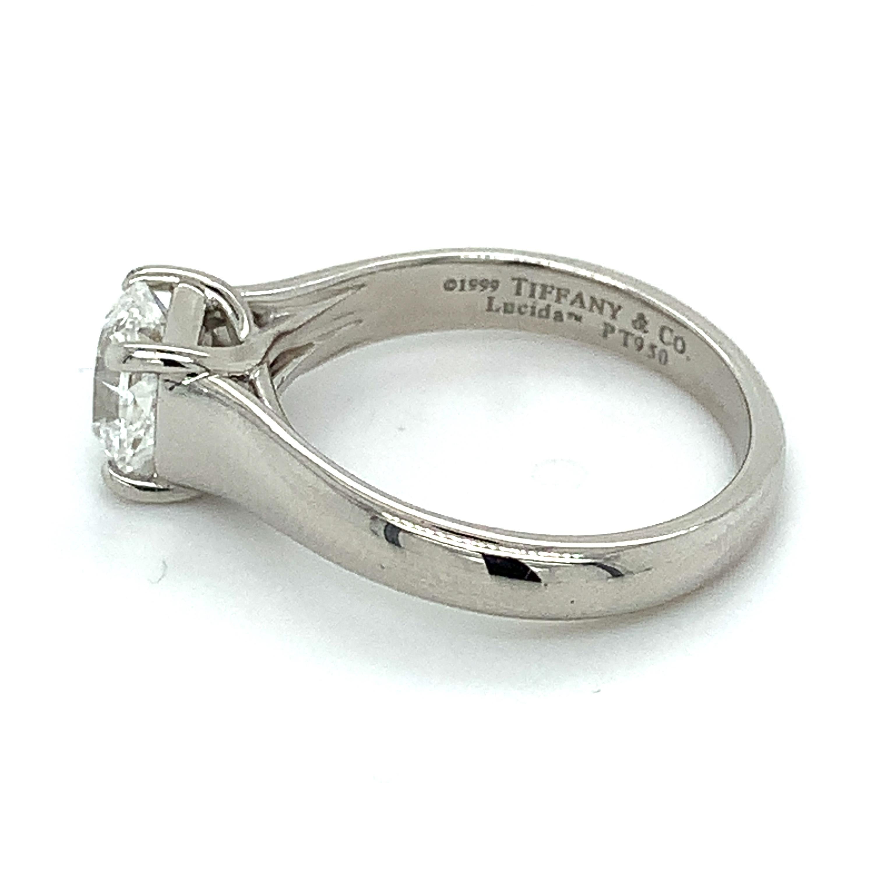 Tiffany & Co. Platinum LUCIDA 1.26CT G/VS1 Solitaire Diamond Engagement Ring 4